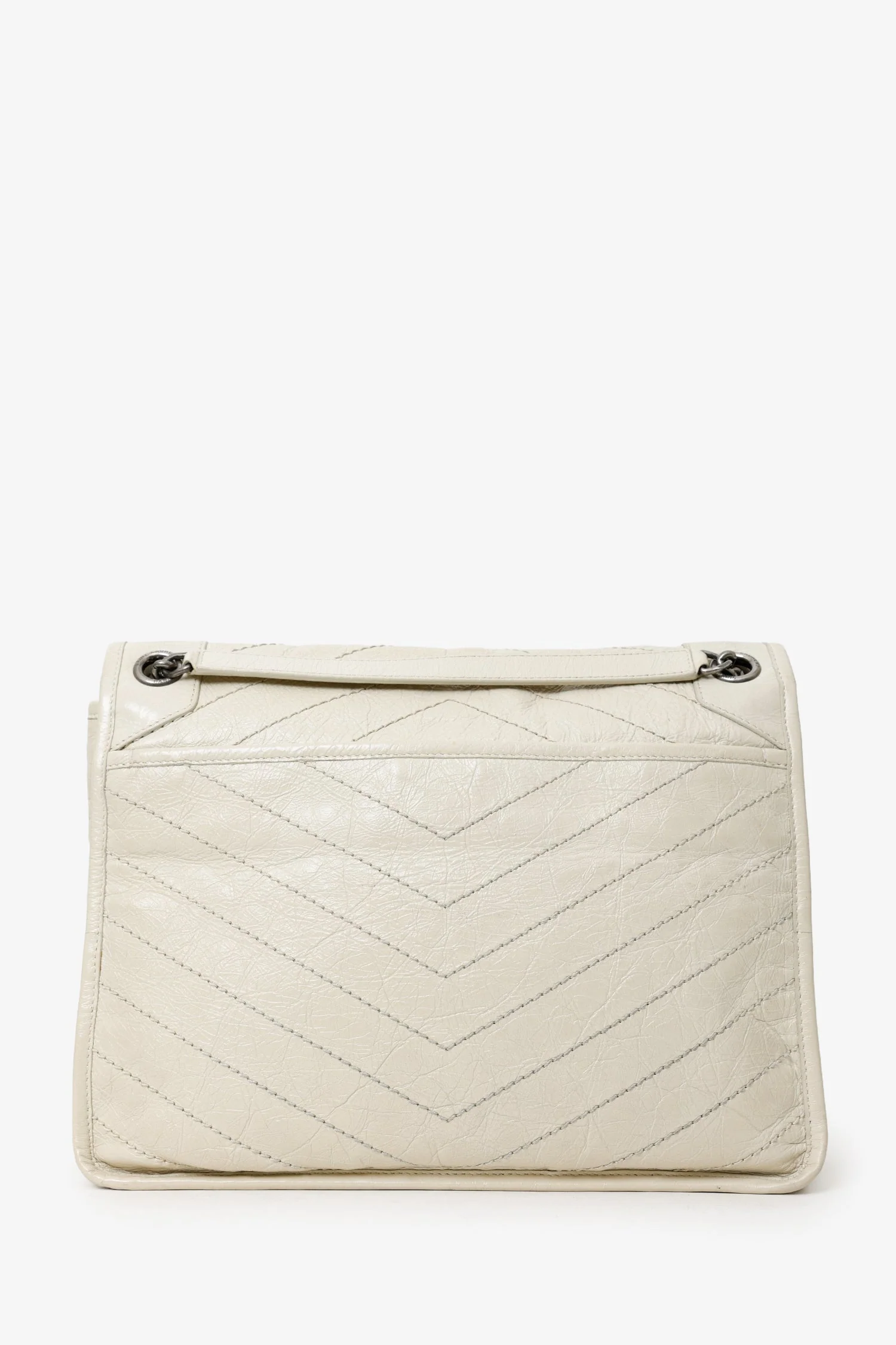 Saint Laurent White Crinkle Leather Medium 'Niki' Shoulder Bag - Image 2