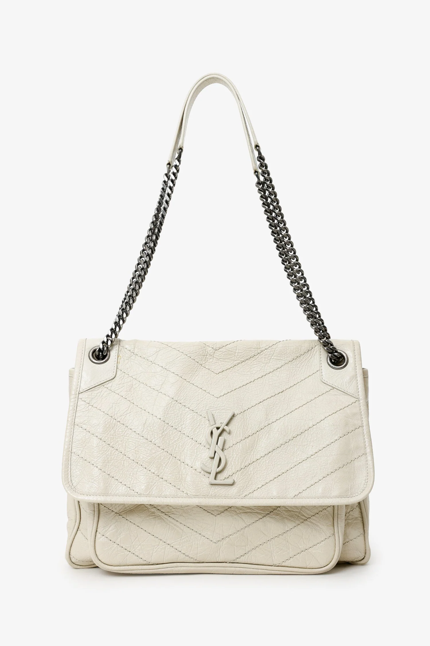 Saint Laurent White Crinkle Leather Medium 'Niki' Shoulder Bag - Image 6