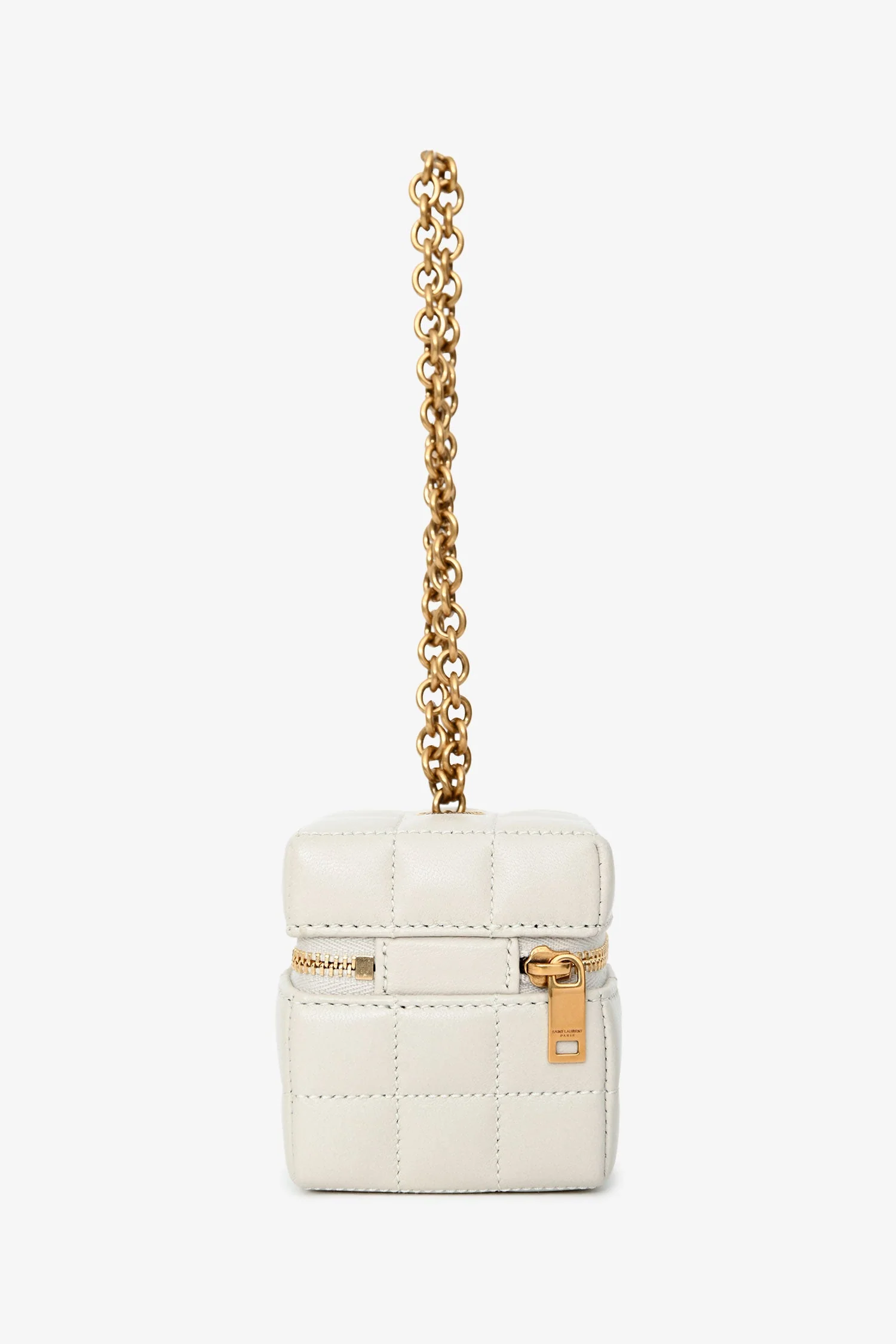 Saint Laurent White Lambskin Cassandre Matelasse Logo Cube Wristlet - Image 2