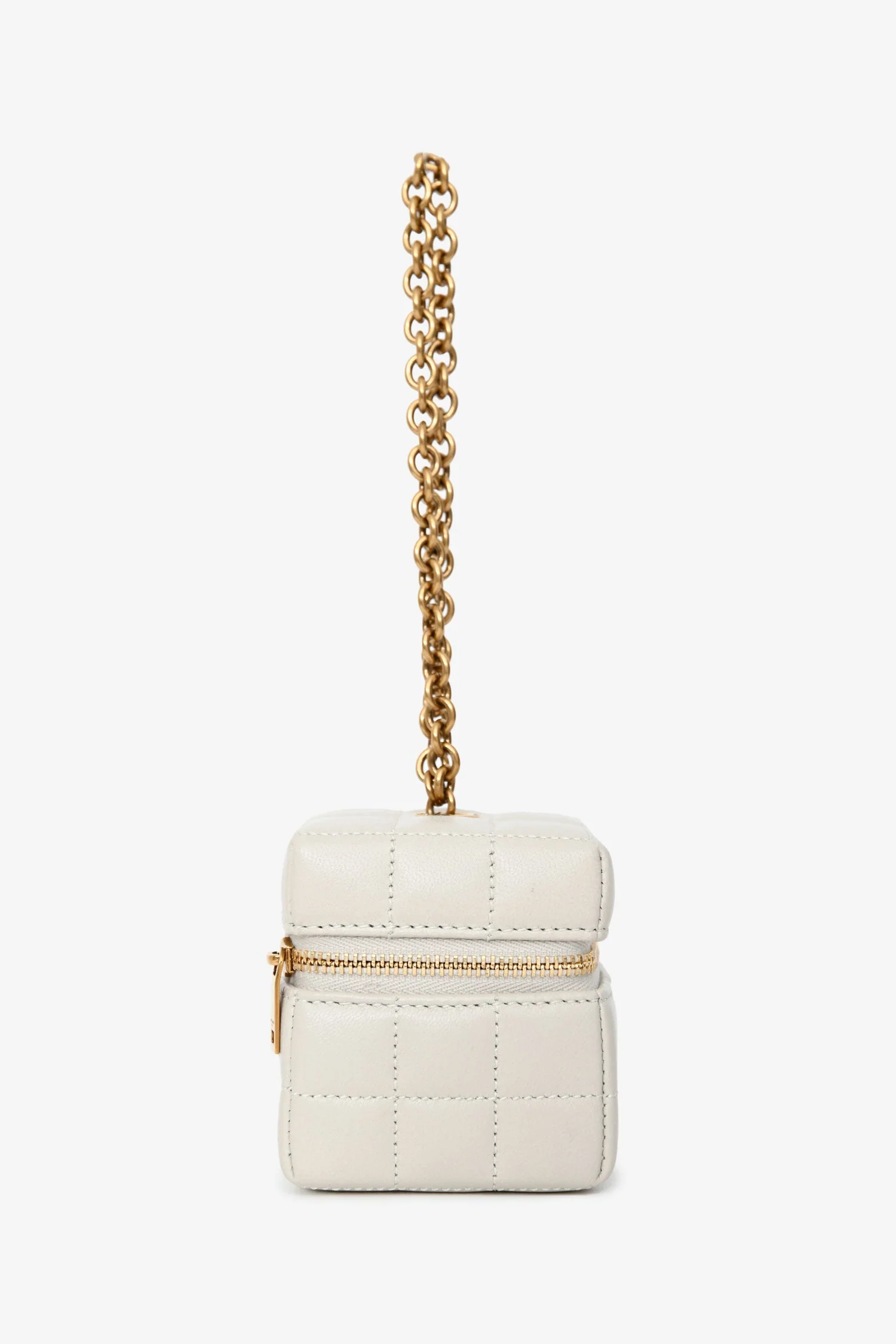 Saint Laurent White Lambskin Cassandre Matelasse Logo Cube Wristlet - Image 3