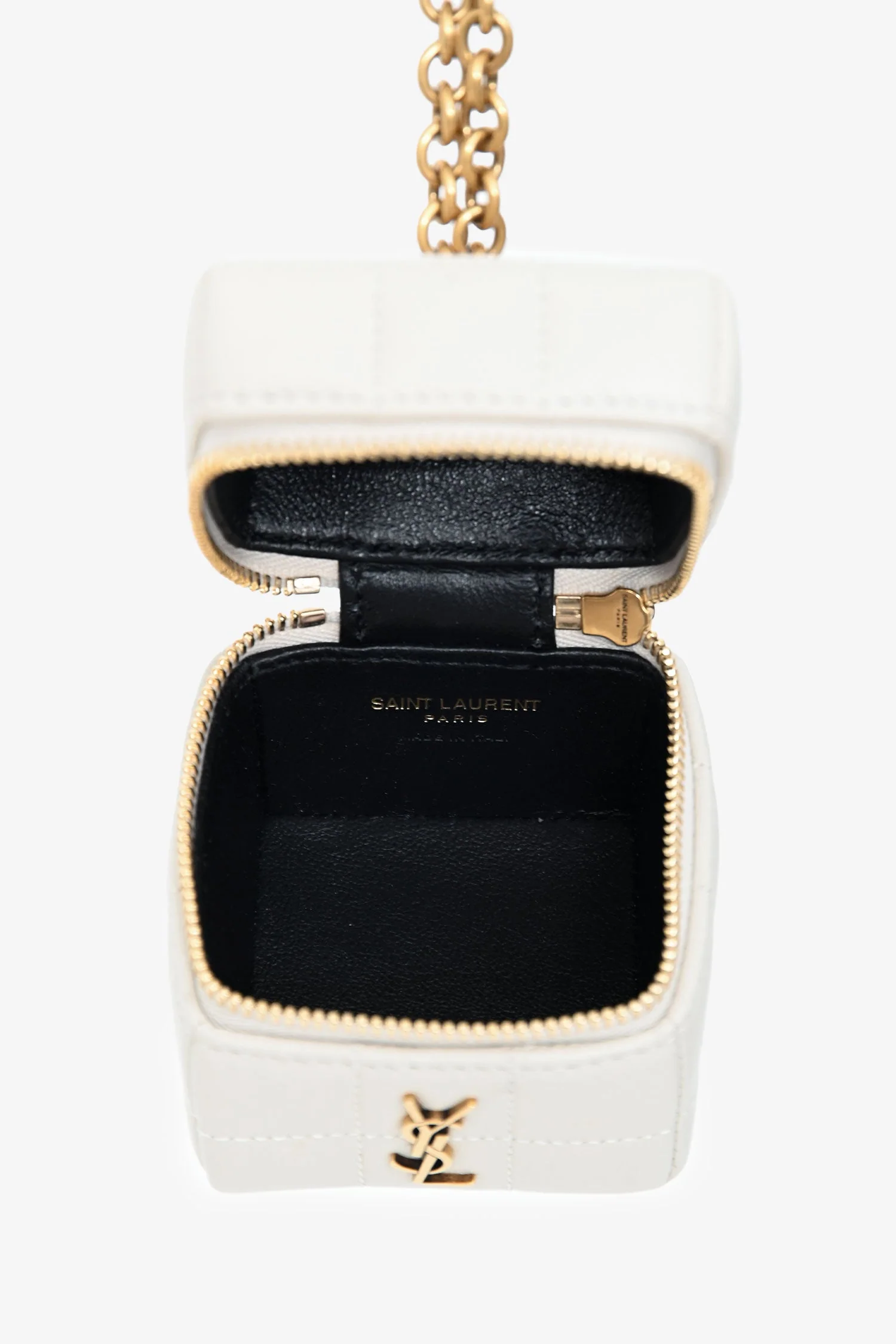 Saint Laurent White Lambskin Cassandre Matelasse Logo Cube Wristlet - Image 6