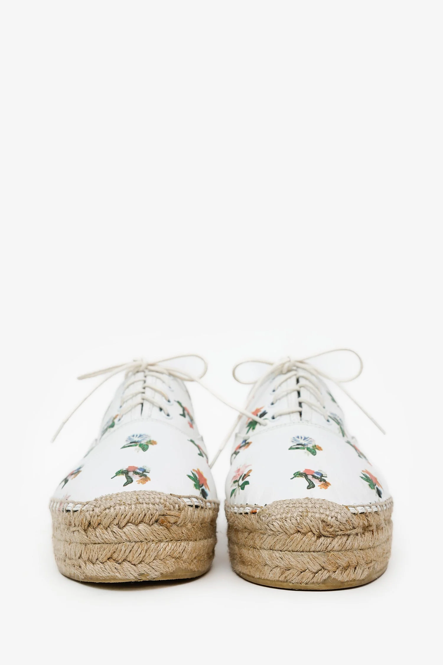 Saint Laurent White Leather Floral Espadrille Sneaker Size 38 - Image 3