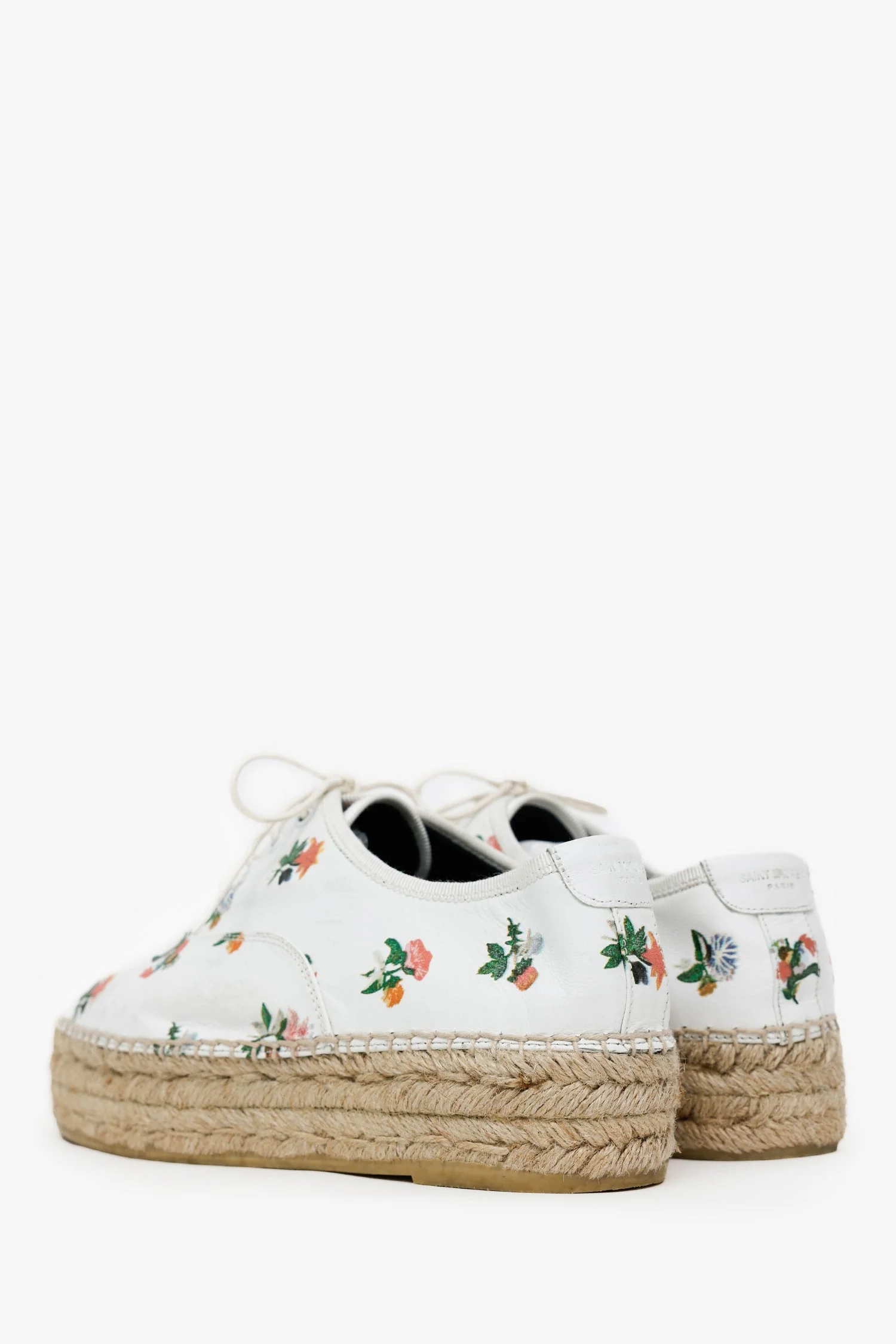 Saint Laurent White Leather Floral Espadrille Sneaker Size 38 - Image 4