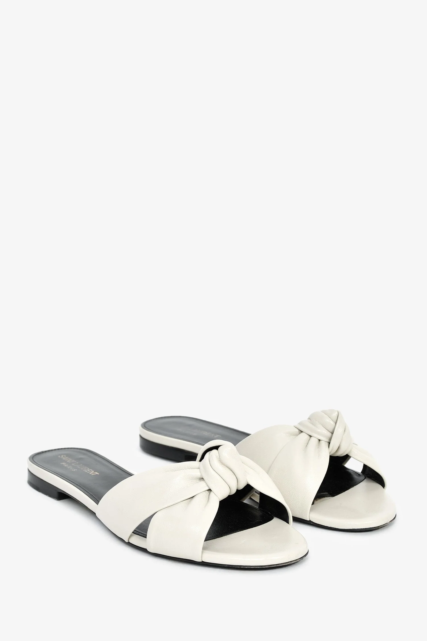 Saint Laurent White Leather Knot Flat Sandals Size 39 - Image 2