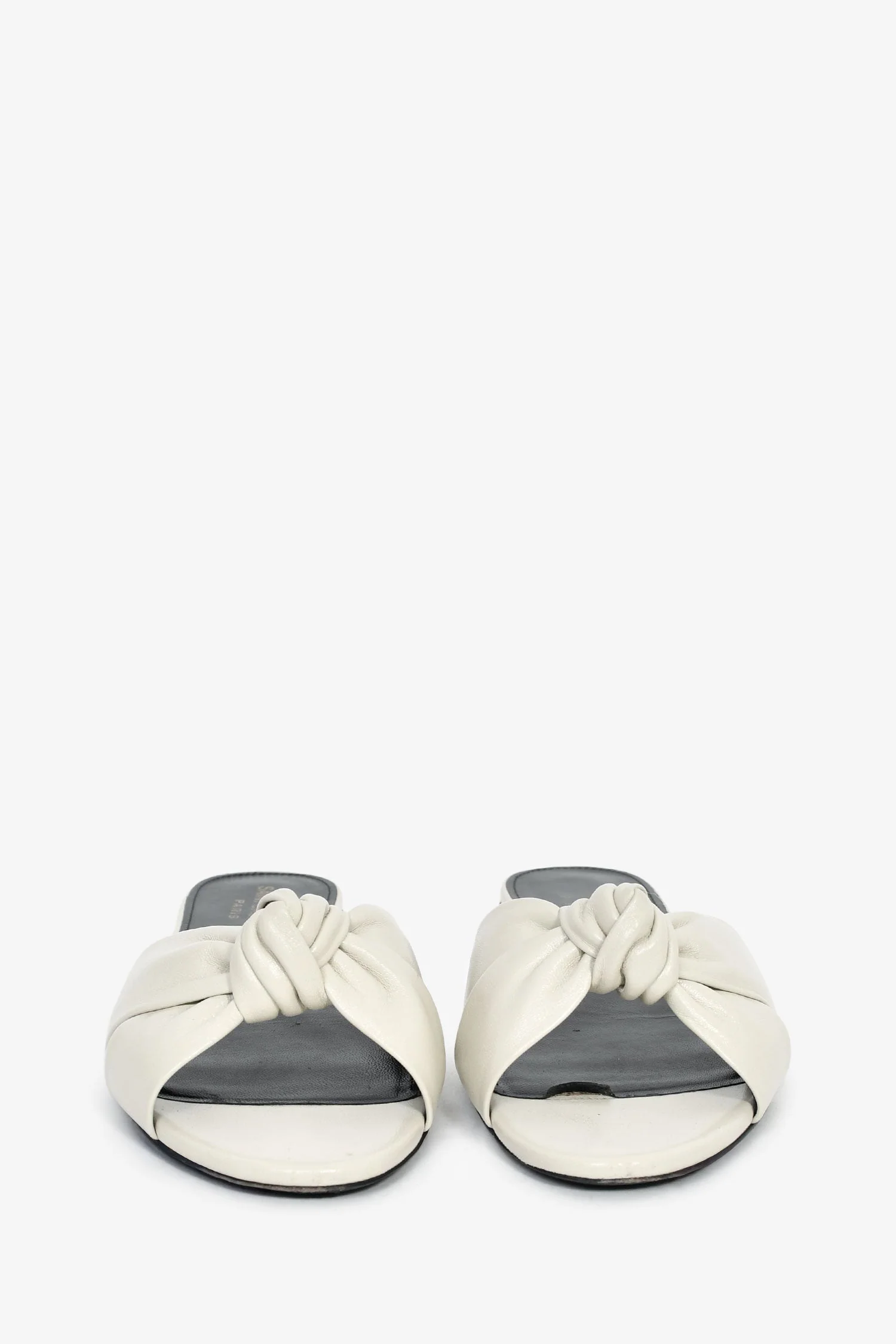 Saint Laurent White Leather Knot Flat Sandals Size 39 - Image 3