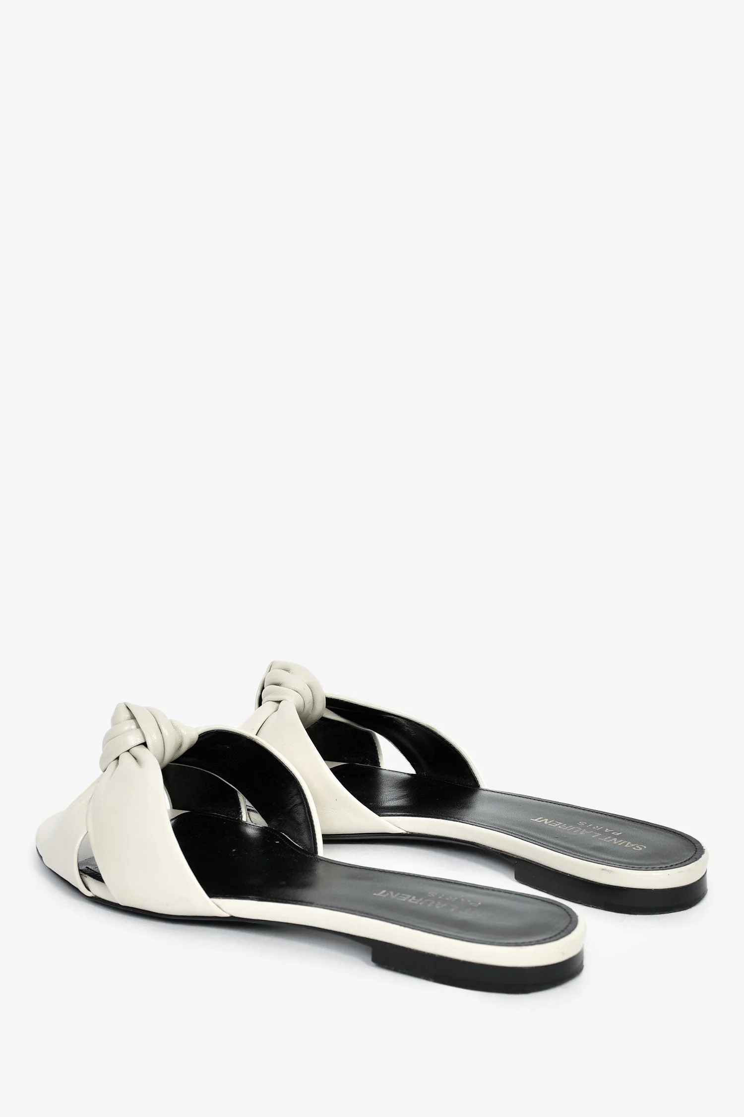 Saint Laurent White Leather Knot Flat Sandals Size 39 - Image 4