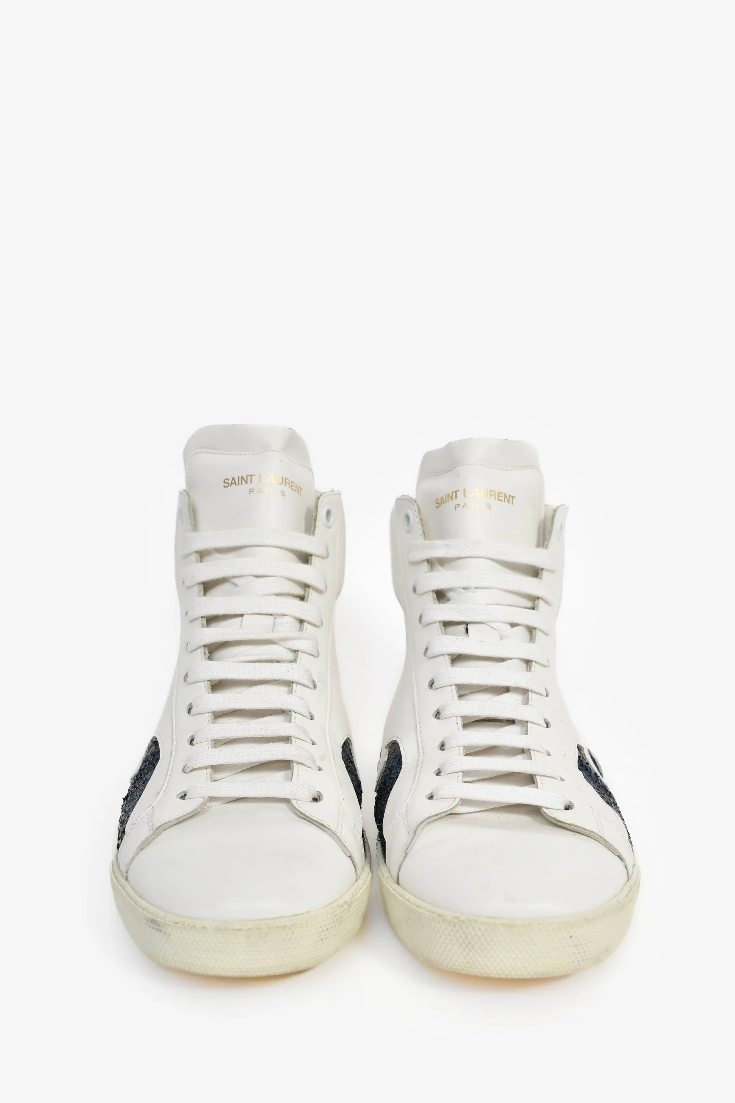 Saint Laurent White Leather 'Signature Palm Glitter' Sneakers Size 38.5 - Image 3