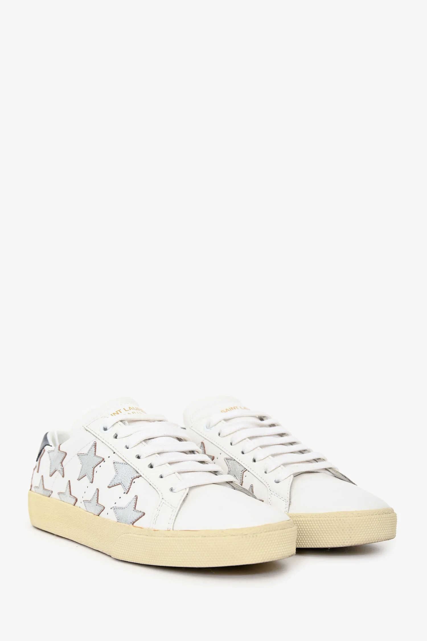 Saint Laurent White Leather Silver Star Low Top Sneakers Size 36 - Image 2