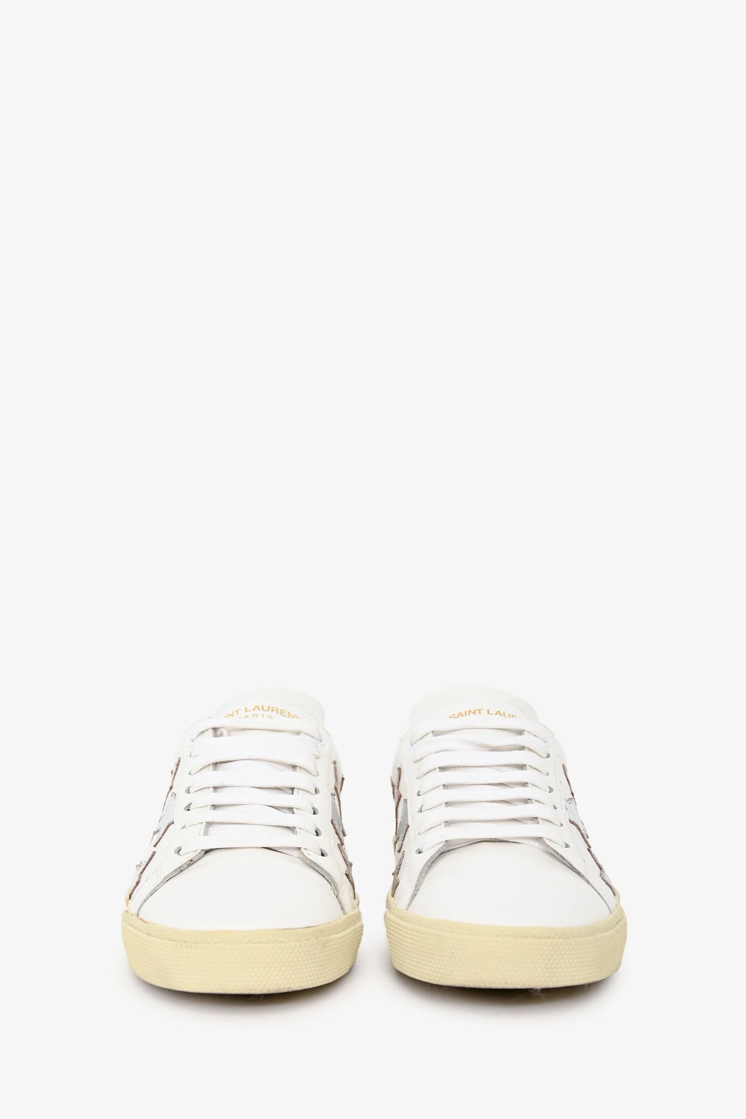 Saint Laurent White Leather Silver Star Low Top Sneakers Size 36 - Image 3