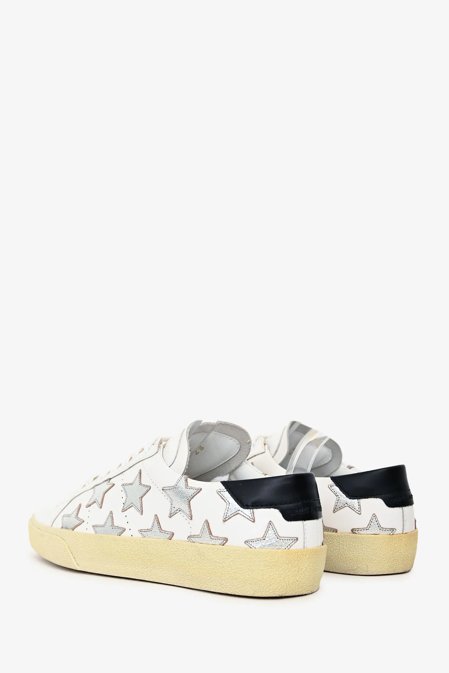 Saint Laurent White Leather Silver Star Low Top Sneakers Size 36 - Image 4
