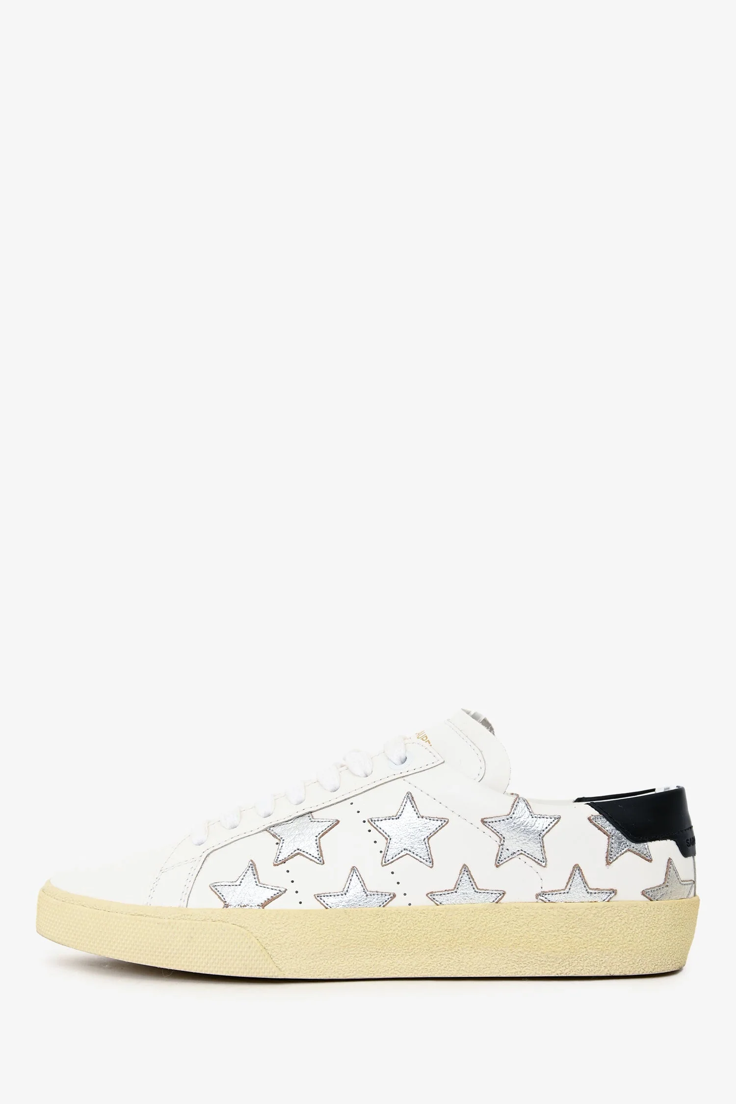 Saint Laurent White Leather Silver Star Low Top Sneakers Size 36 - Image 5