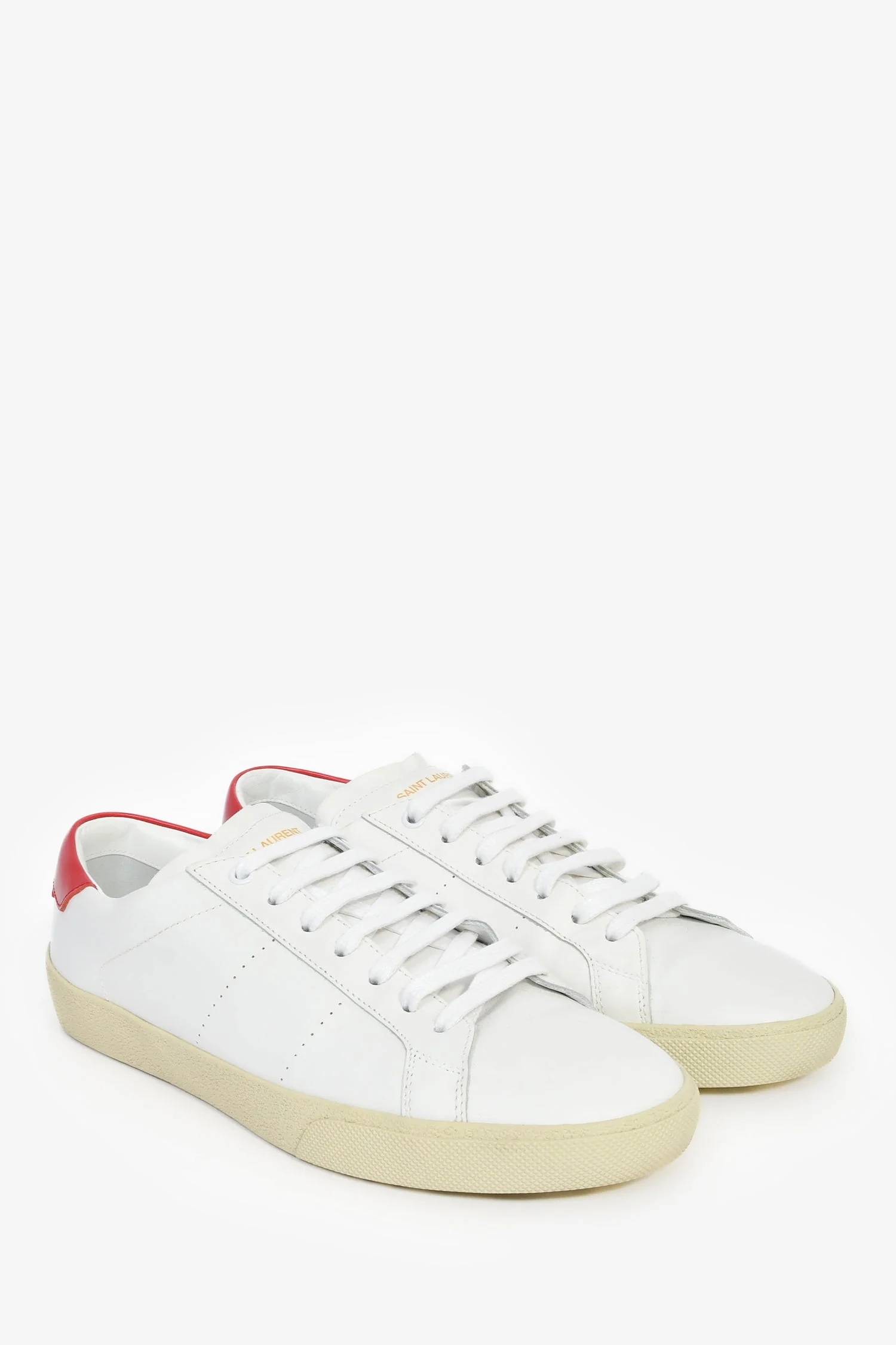 Saint Laurent White/Red Leather Sneakers Size 41.5 - Image 2