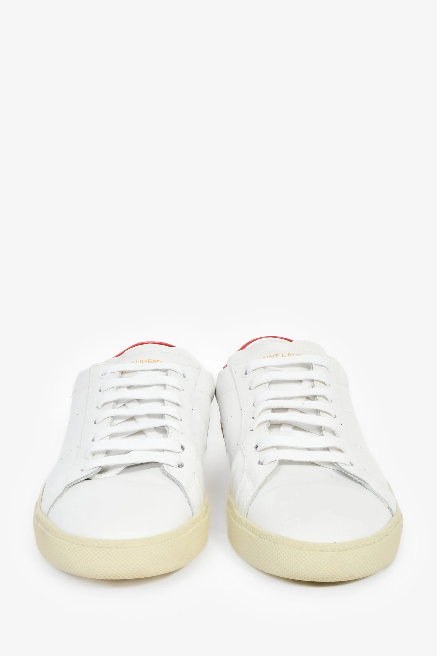 Saint Laurent White/Red Leather Sneakers Size 41.5 - Image 4