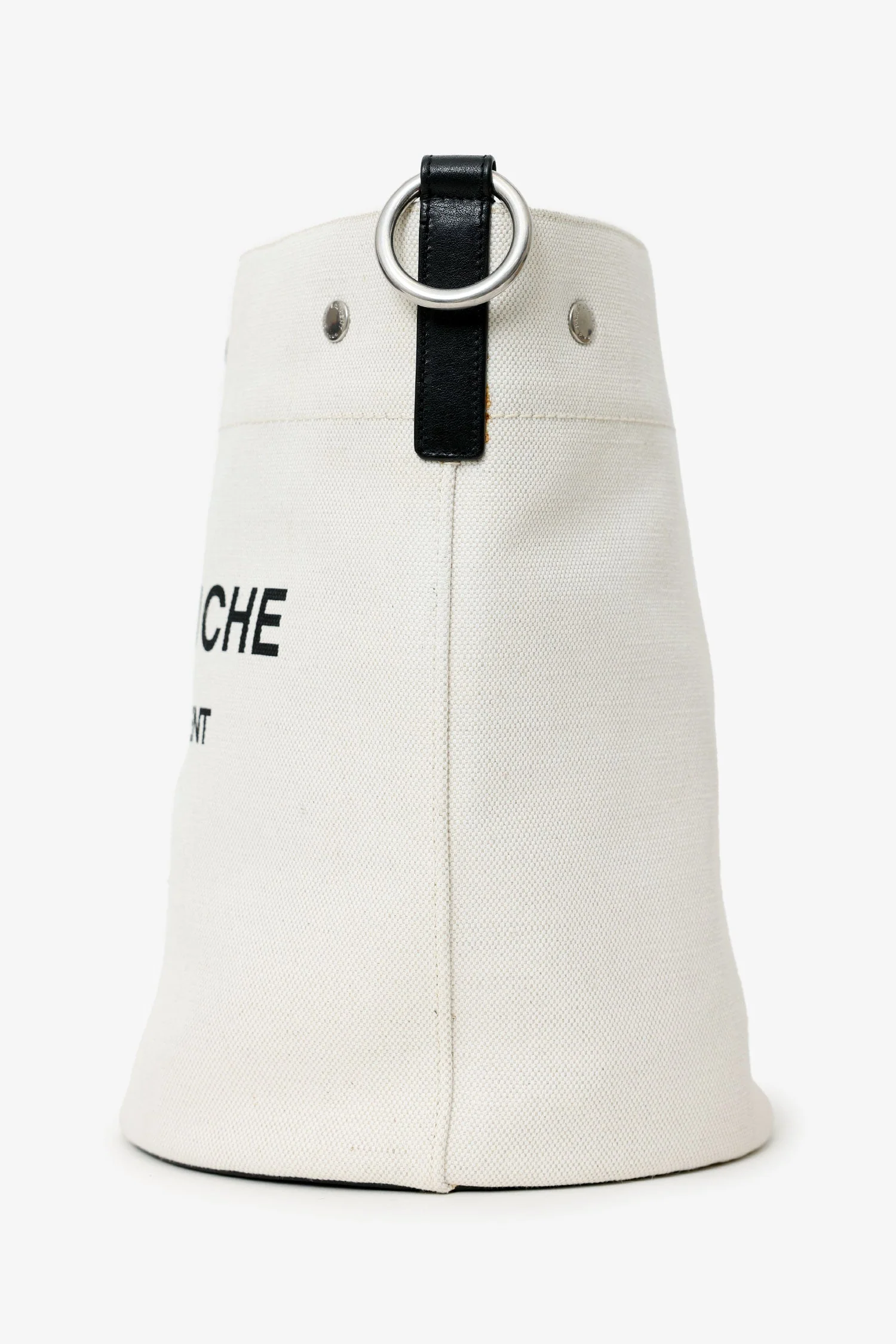 Saint Laurent White Rive Gauche Linen Bucket Bag With Pouch - Image 4