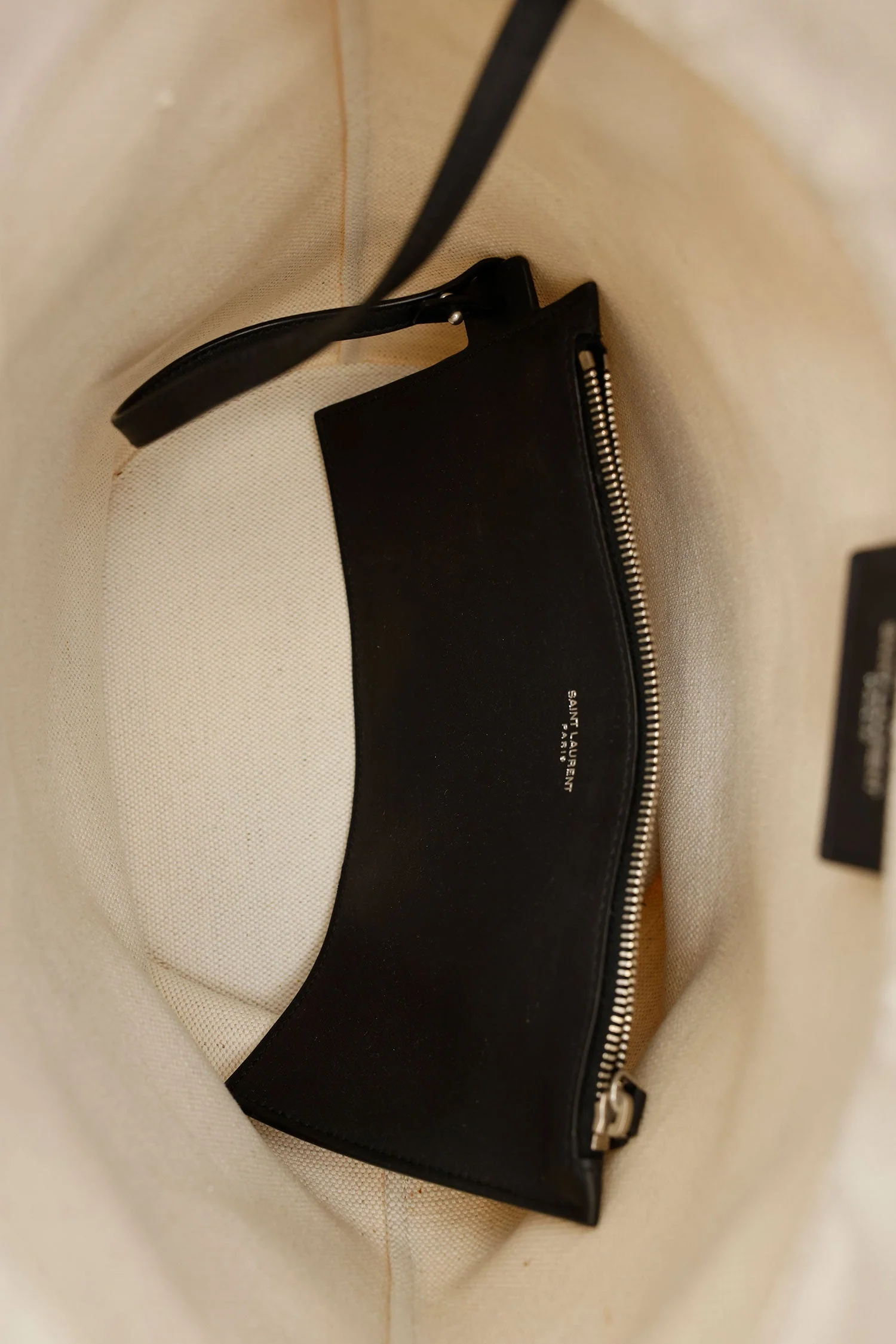 Saint Laurent White Rive Gauche Linen Bucket Bag With Pouch - Image 7