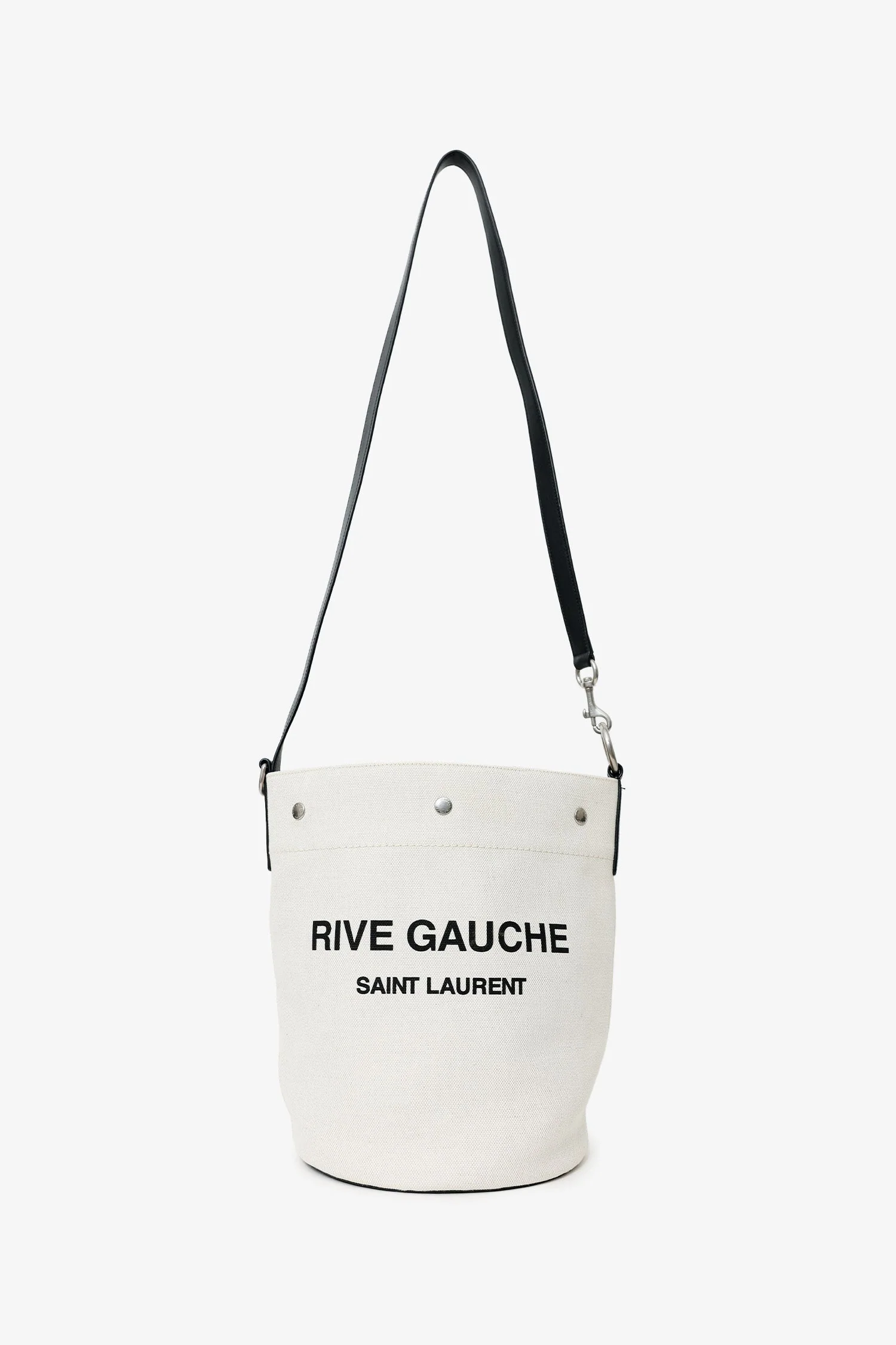 Saint Laurent White Rive Gauche Linen Bucket Bag With Pouch - Image 8