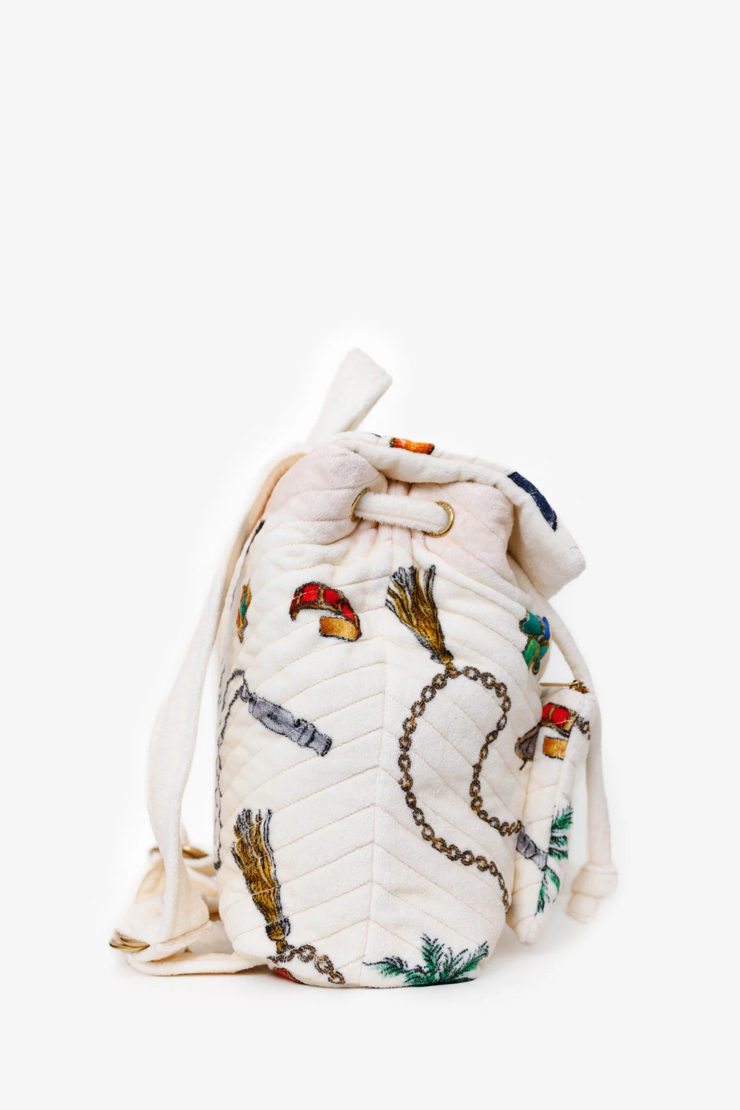 Saint Laurent White Terry Cloth Summer Print Backpack - Image 3