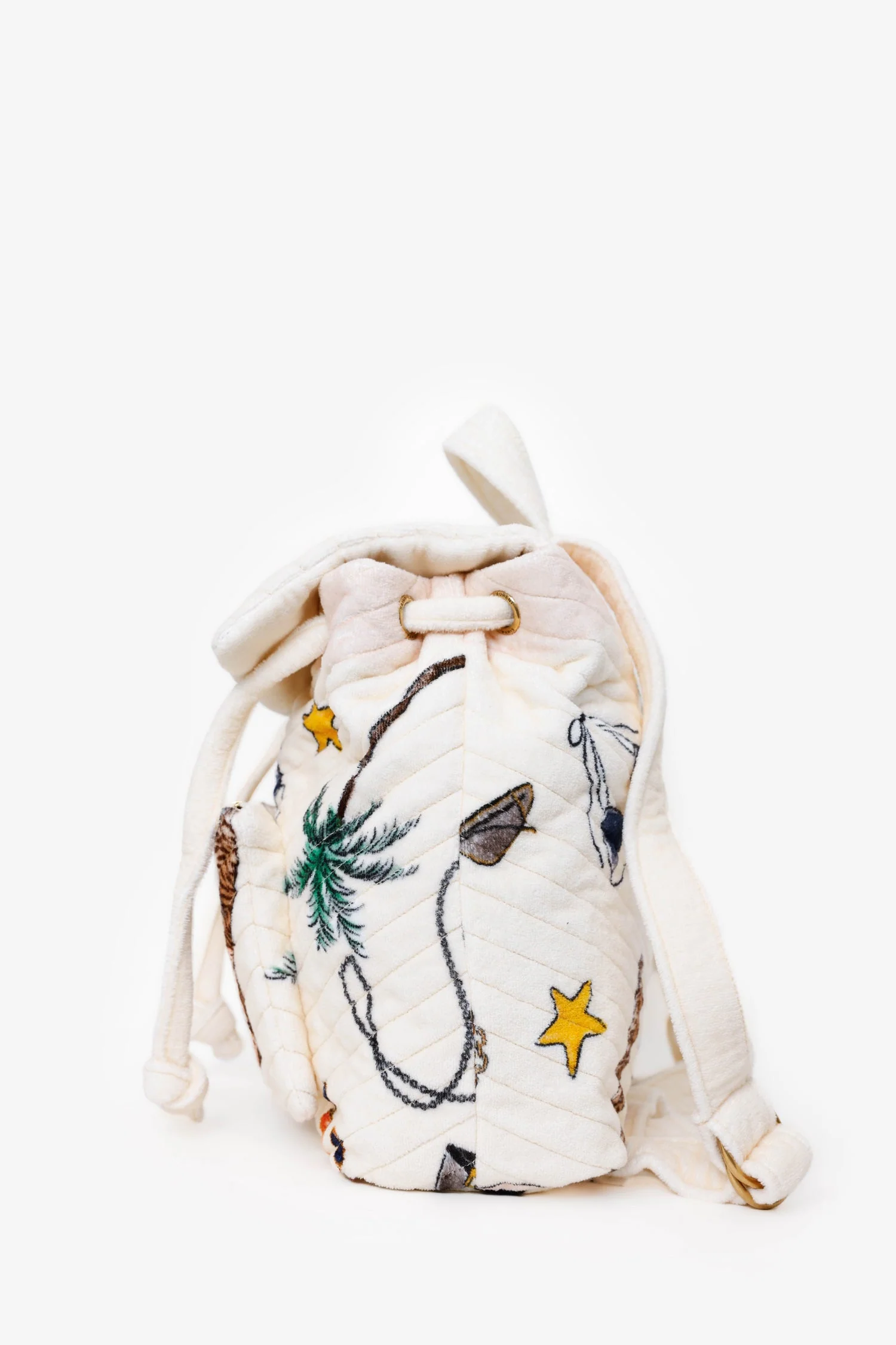 Saint Laurent White Terry Cloth Summer Print Backpack - Image 4