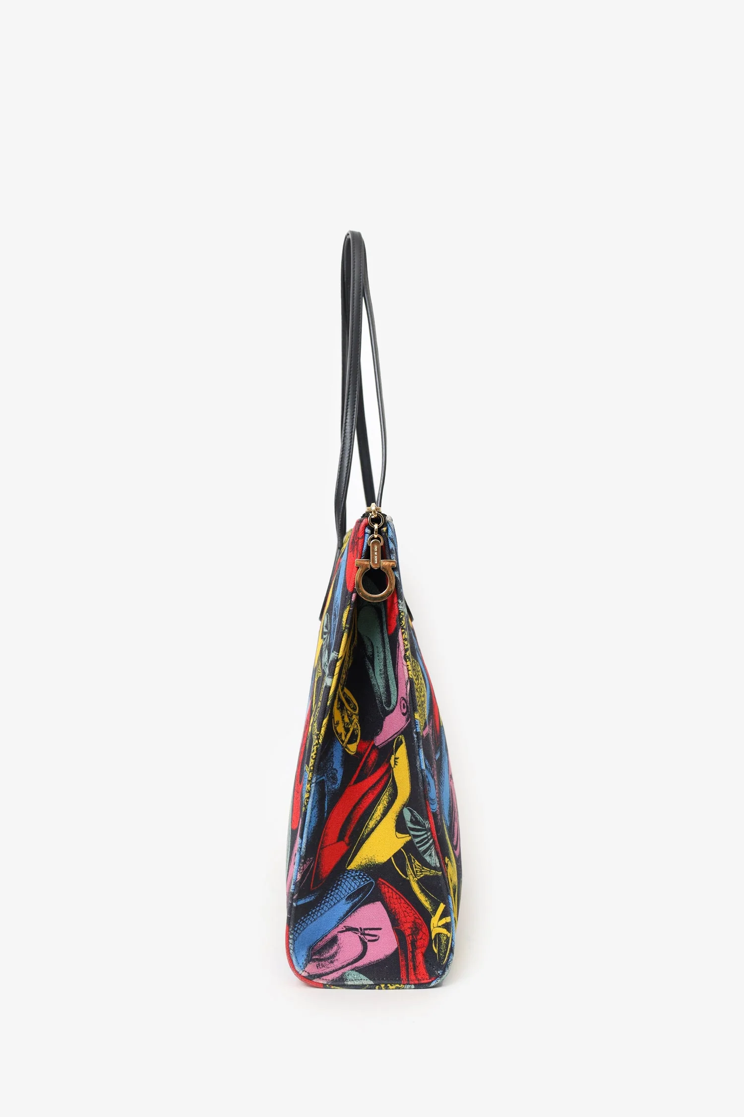 Salvatore Ferragam Black/Multicolour Canvas Shoe Printed Shopping Tote - Image 4