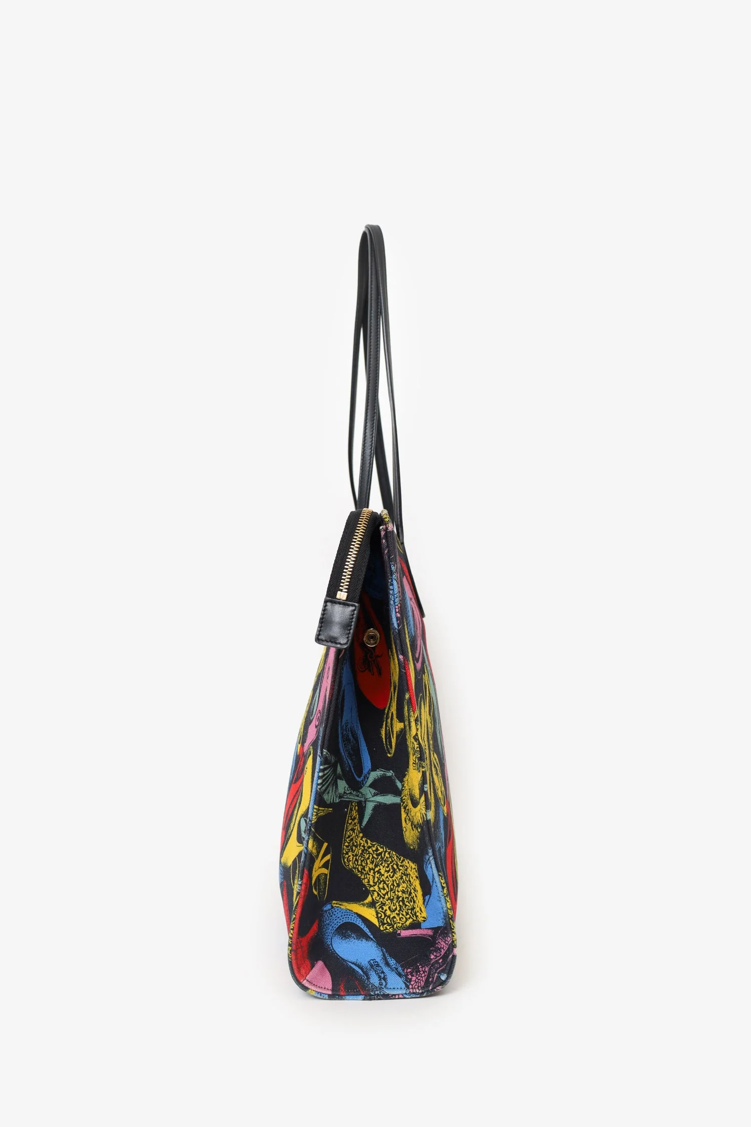 Salvatore Ferragam Black/Multicolour Canvas Shoe Printed Shopping Tote - Image 5