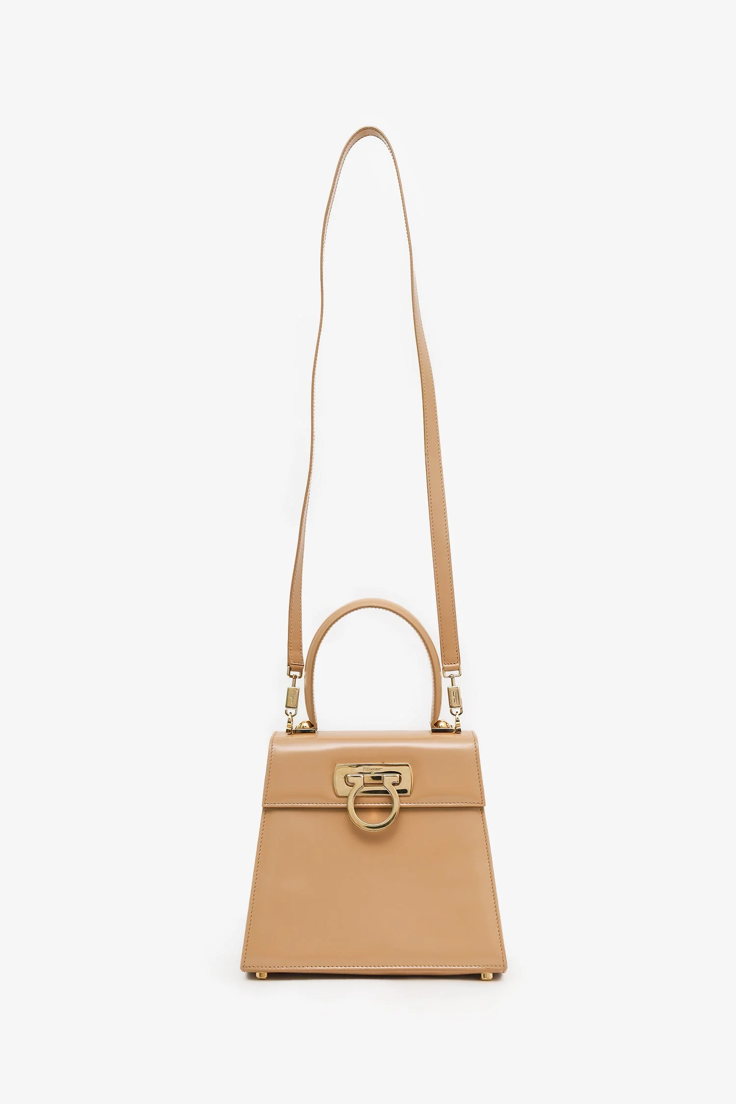 Salvatore Ferragamo Beige Leather Iconic Top Handle (S) With Strap - Image 7
