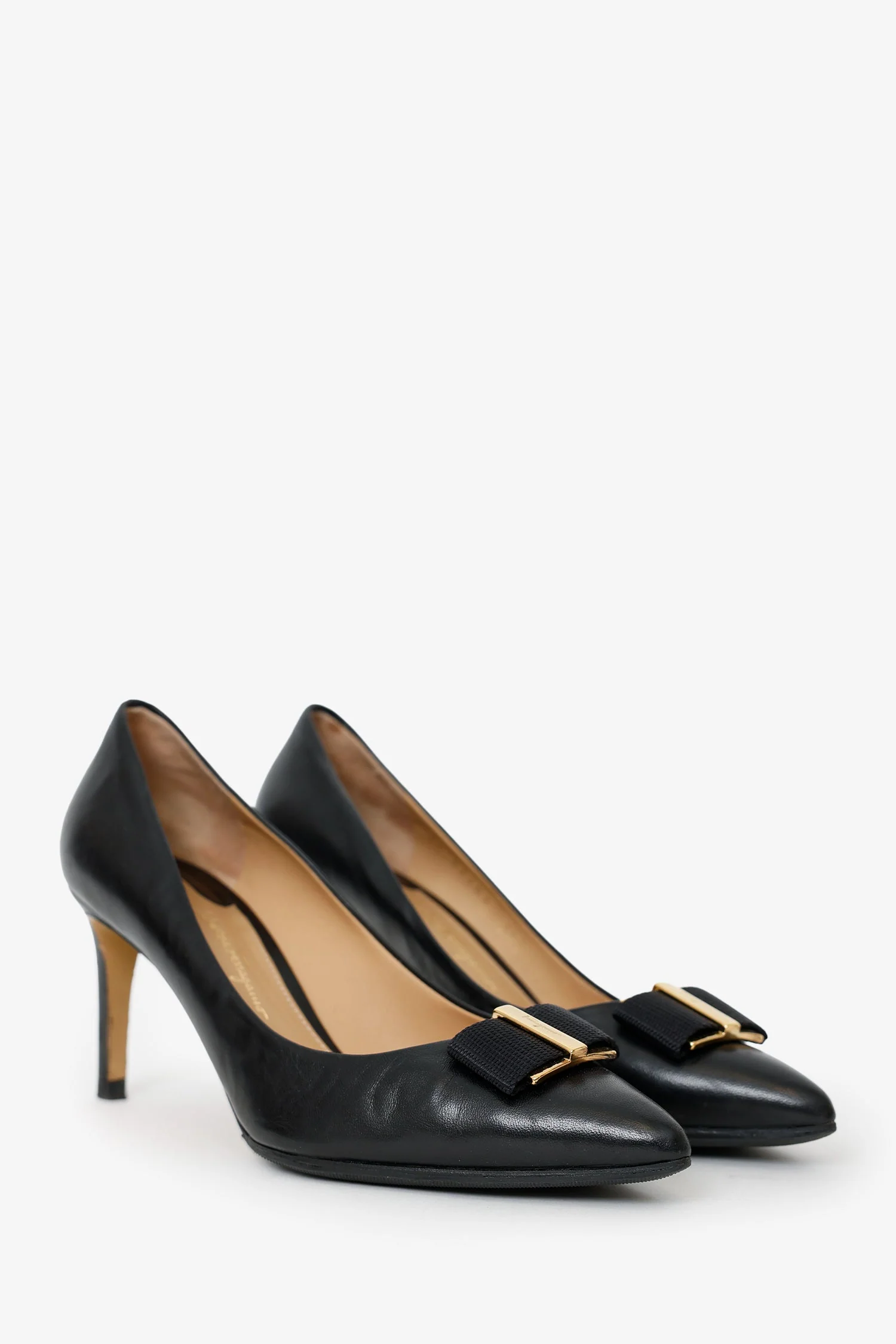 Salvatore Ferragamo Black Leather Bow Pumps Size 7.5 - Image 2
