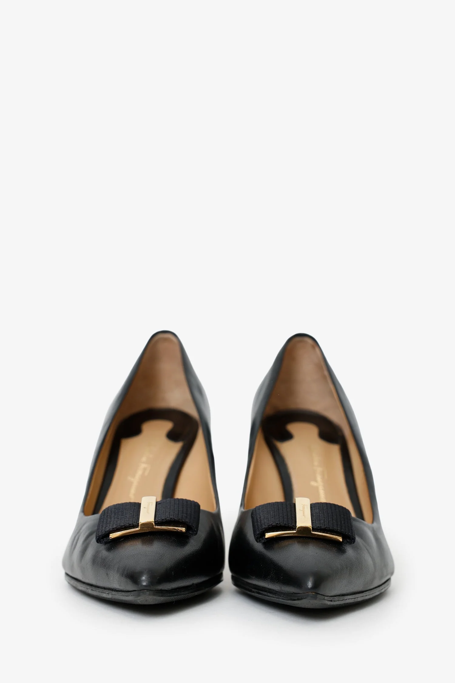 Salvatore Ferragamo Black Leather Bow Pumps Size 7.5 - Image 3