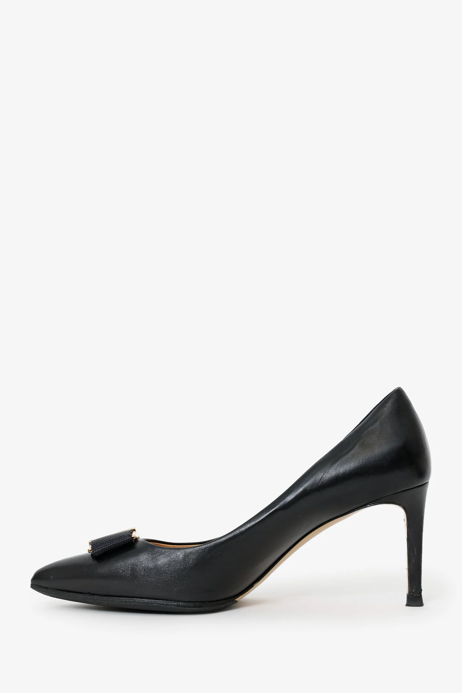 Salvatore Ferragamo Black Leather Bow Pumps Size 7.5 - Image 4