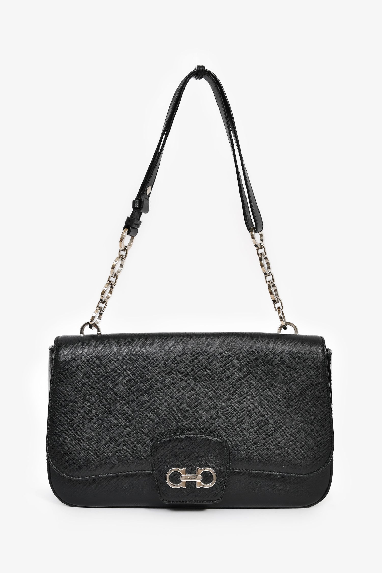 Salvatore Ferragamo Black Leather Flap Shoulder Bag - Image 7