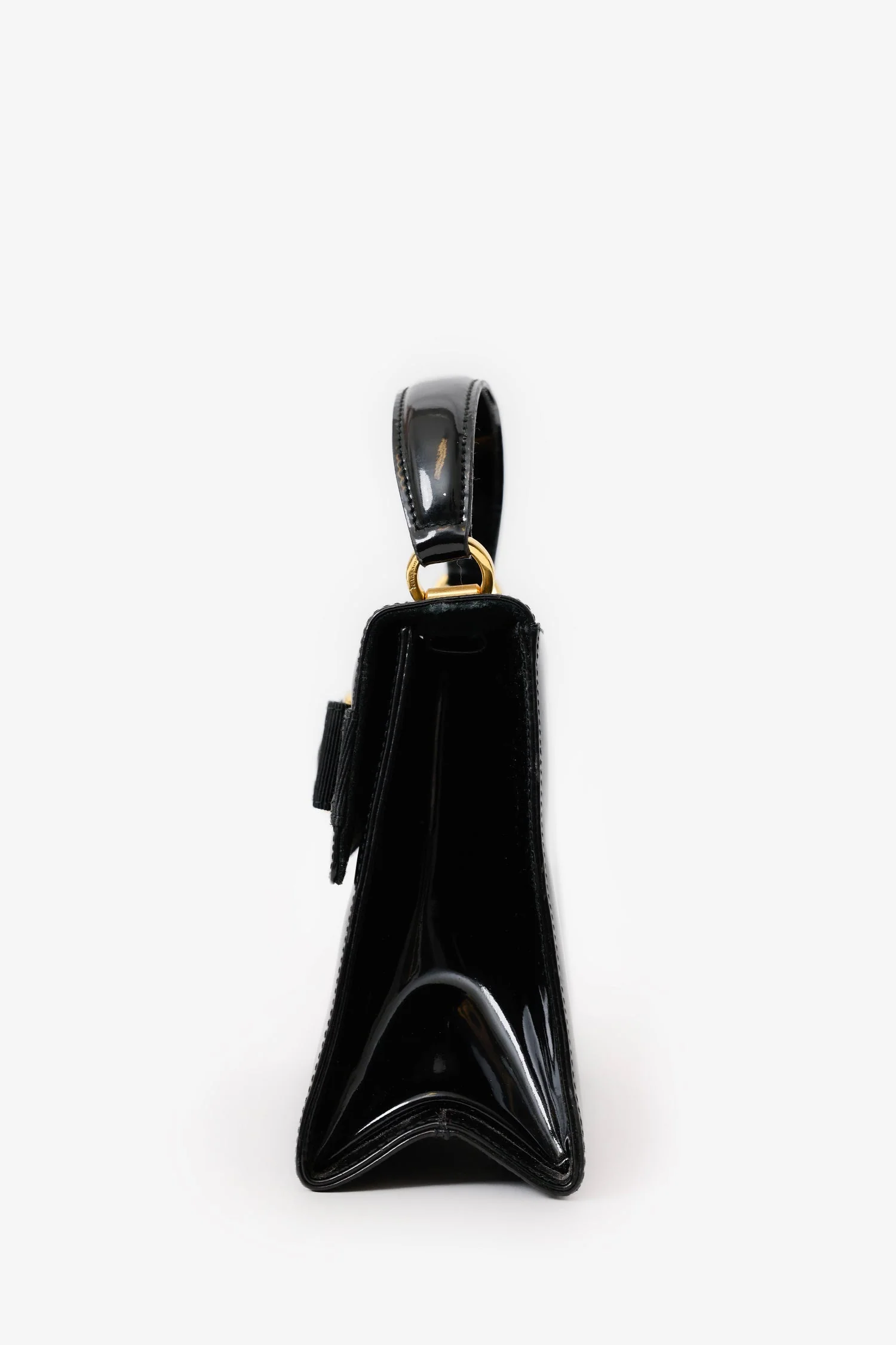 Salvatore Ferragamo Black Patent Leather Vara Bow Top Handle Bag - Image 4