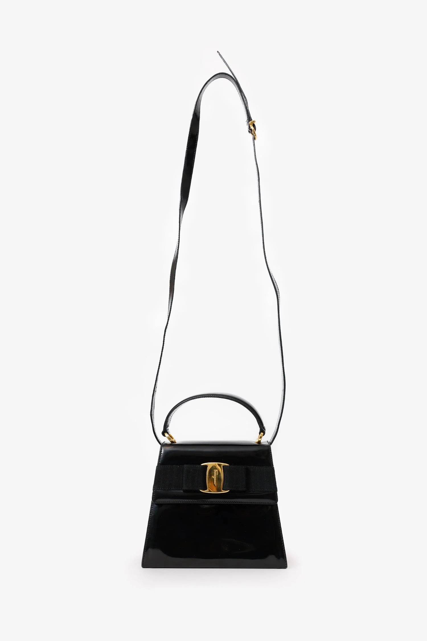 Salvatore Ferragamo Black Patent Leather Vara Bow Top Handle Bag - Image 7