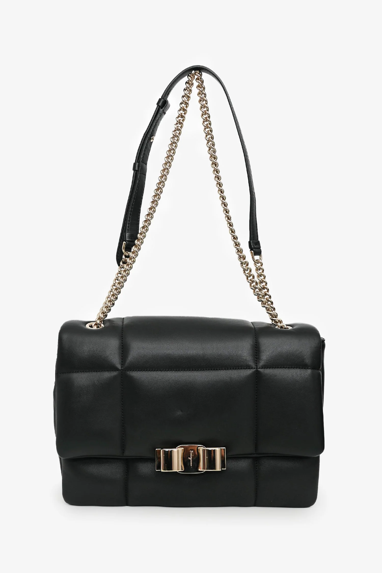 Salvatore Ferragamo Black Quilted Leather Vera Bow Shoulder Bag - Image 8