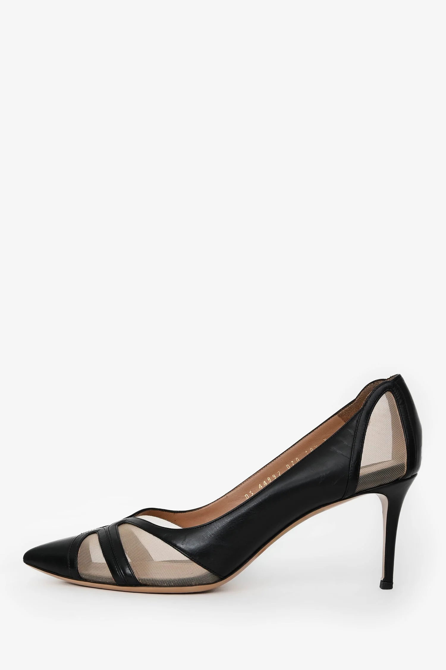 Salvatore Ferragamo Black/Sheer Leather/Mesh Pointed Heels Size 10.5 - Image 4
