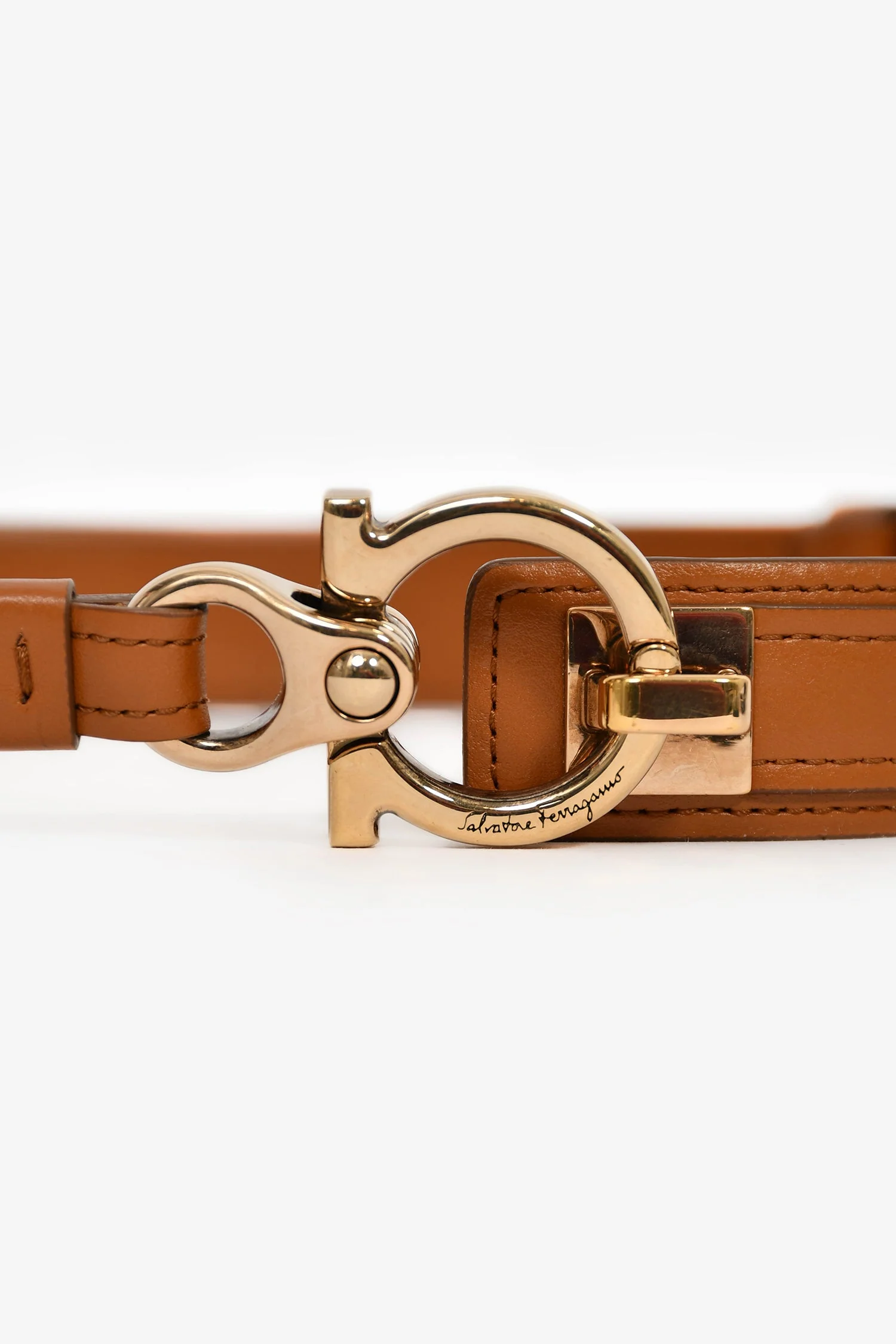 Salvatore Ferragamo Brown Leather Skinny Belt Size 70 - Image 5