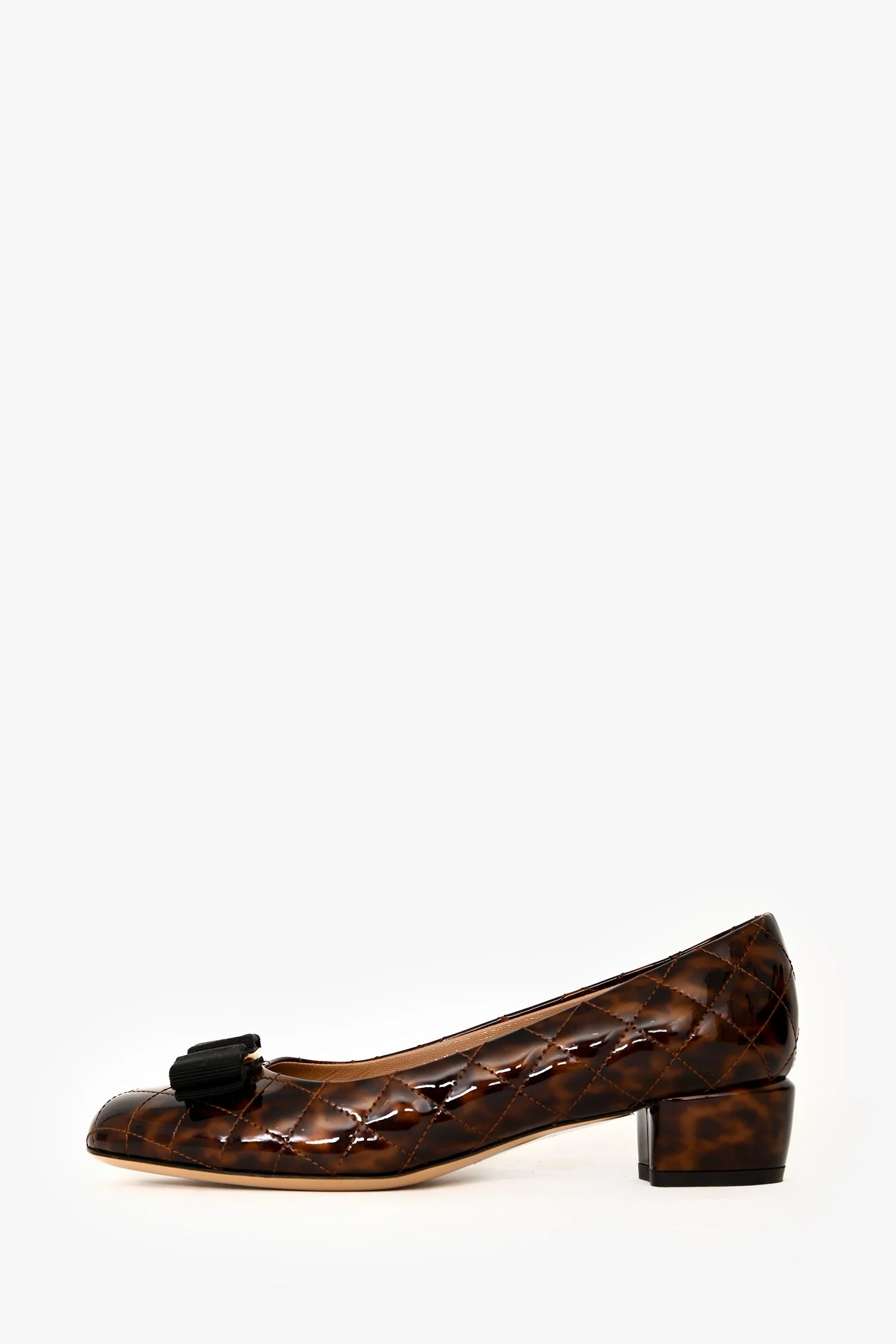 Salvatore Ferragamo Brown Patent Vara Bow Animal Print Pumps Size 5 - Image 4