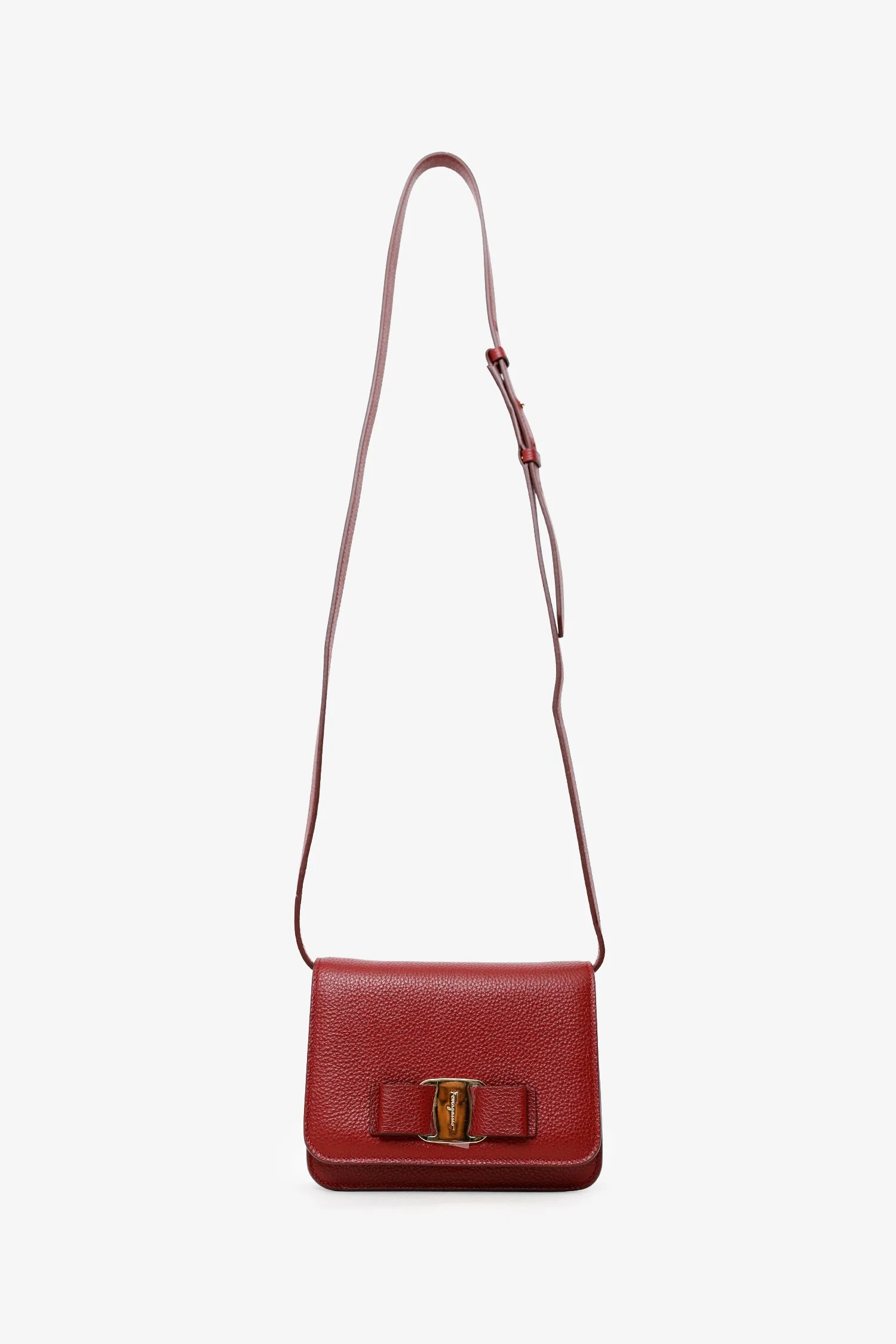 Salvatore Ferragamo Burgundy Leather Vara Bow Crossbody - Image 6
