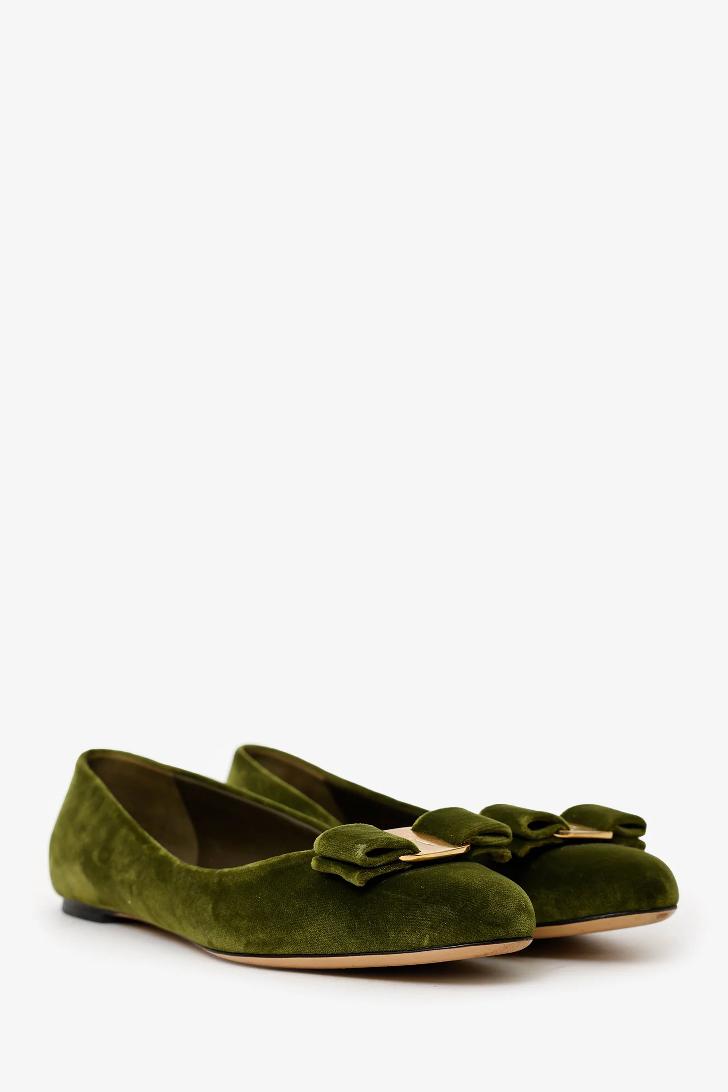 Salvatore Ferragamo Green Velvet Vara Bow Ballet Flats Size 6.5 - Image 2