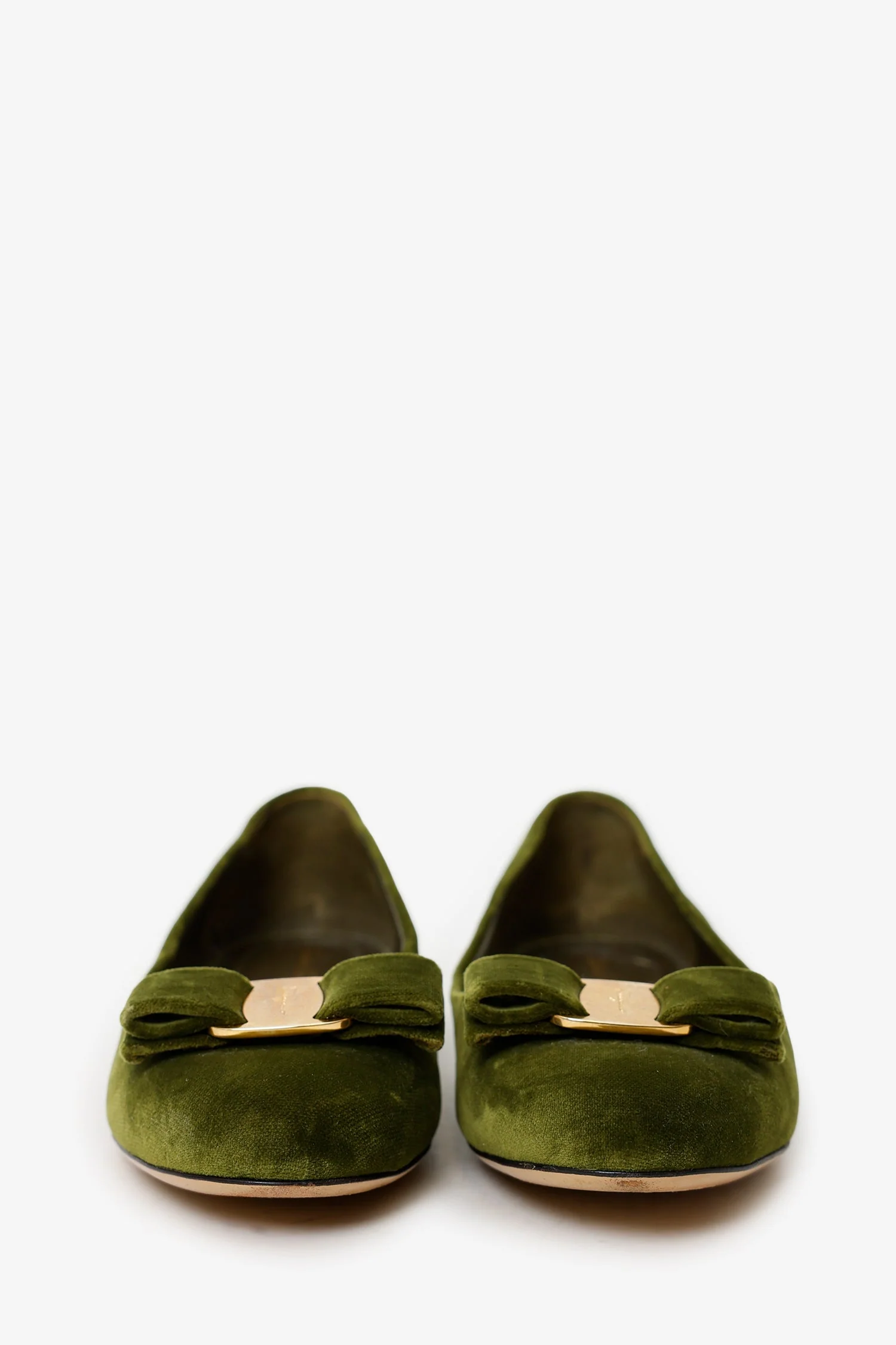 Salvatore Ferragamo Green Velvet Vara Bow Ballet Flats Size 6.5 - Image 3