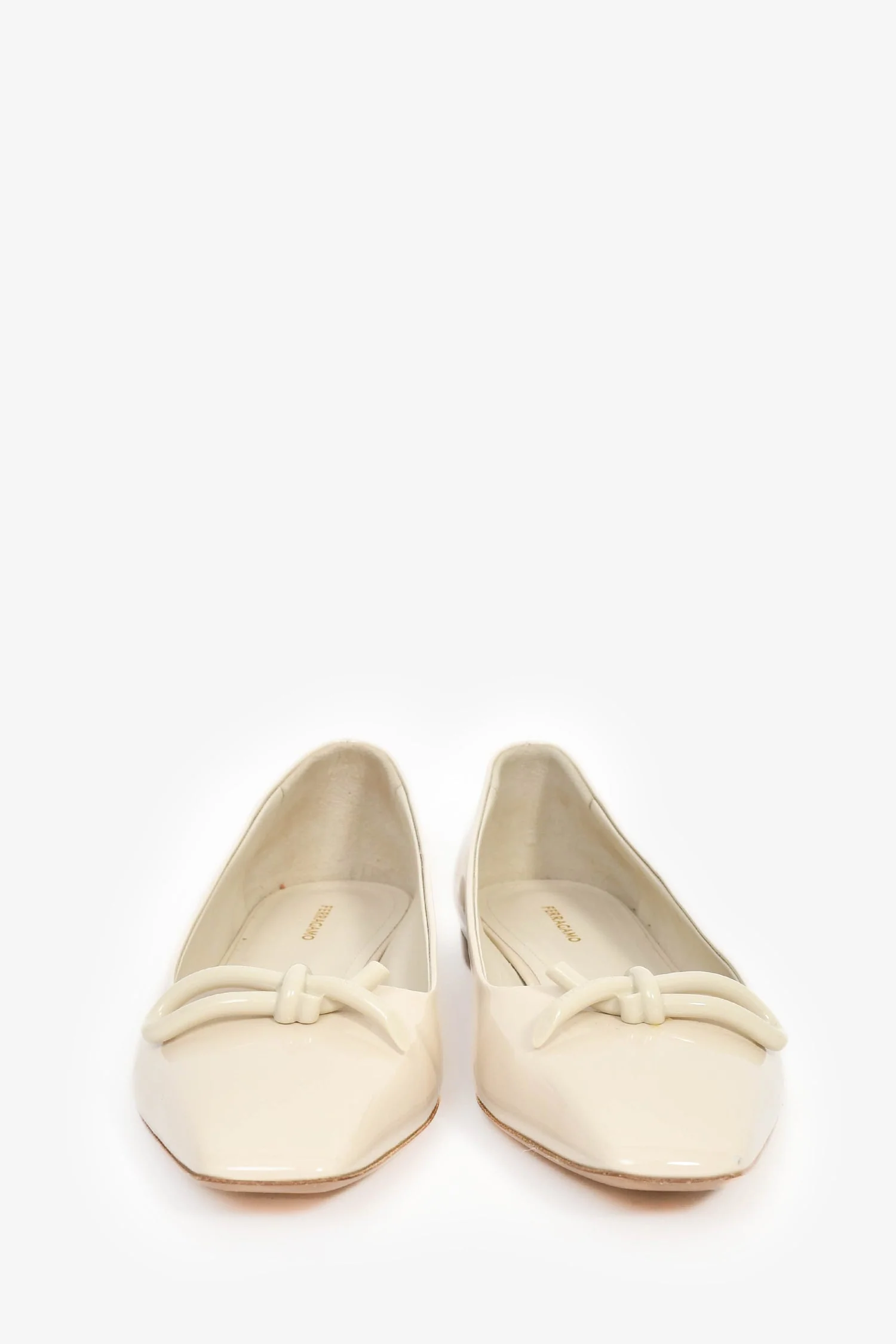 Salvatore Ferragamo Greige Patent Square Toe Ballet Flats Size 9 - Image 4