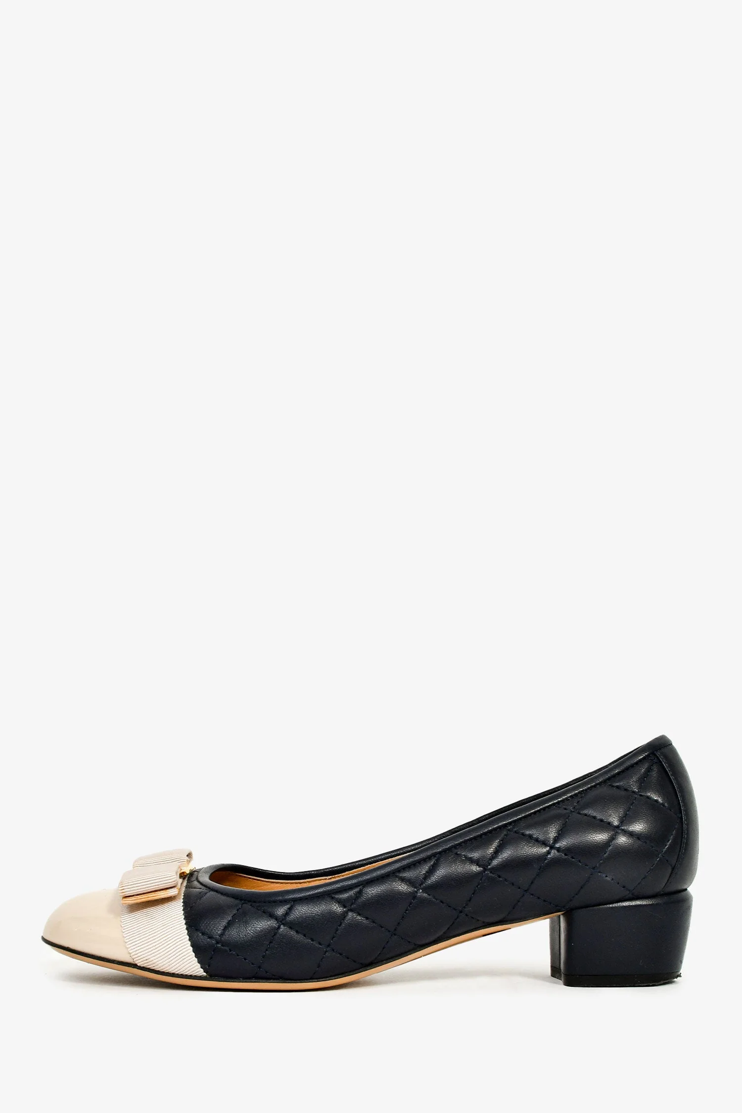 Salvatore Ferragamo Navy/Pink Leather Bow Detail Block Heels Size 8C - Image 5