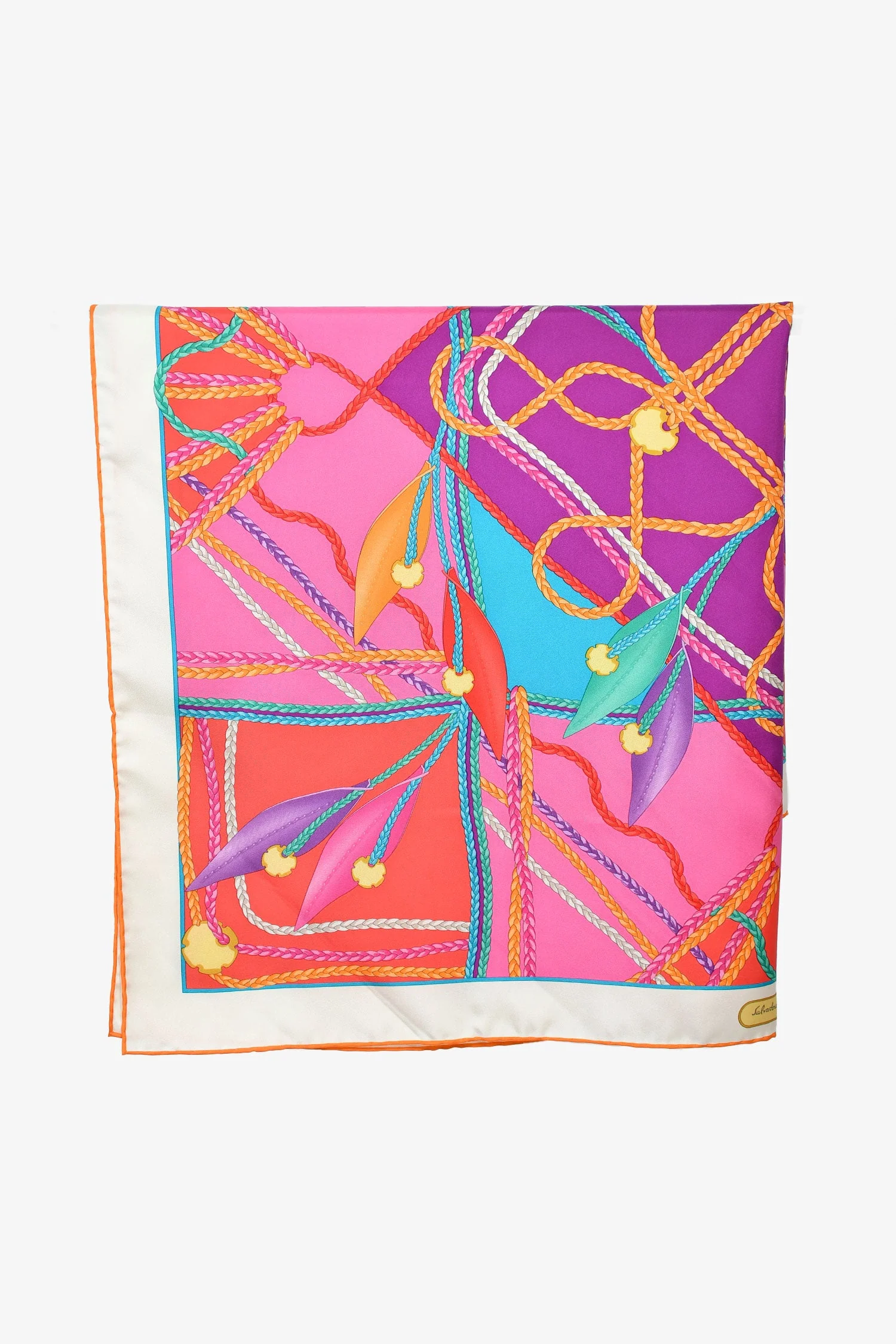 Salvatore Ferragamo Pink/Multicolour Silk Scarf - Image 4