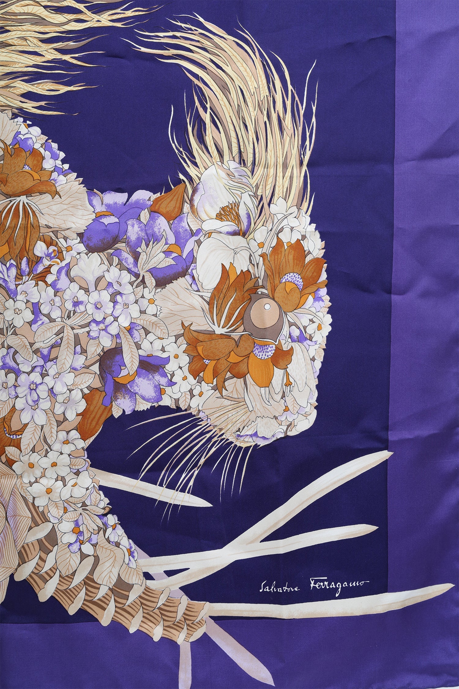 Salvatore Ferragamo Purple Silk Floral Print Scarf - Image 2