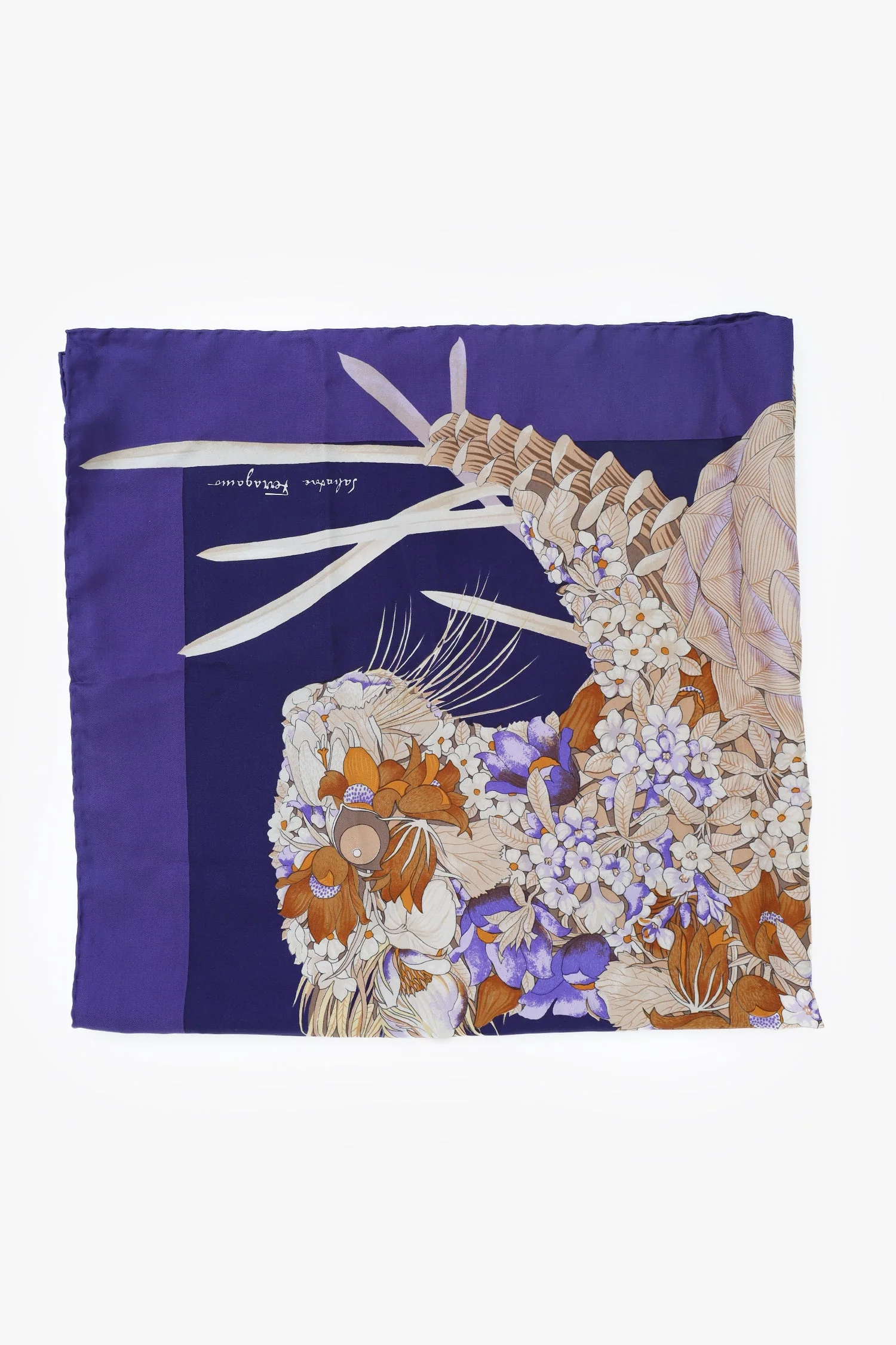 Salvatore Ferragamo Purple Silk Floral Print Scarf - Image 4