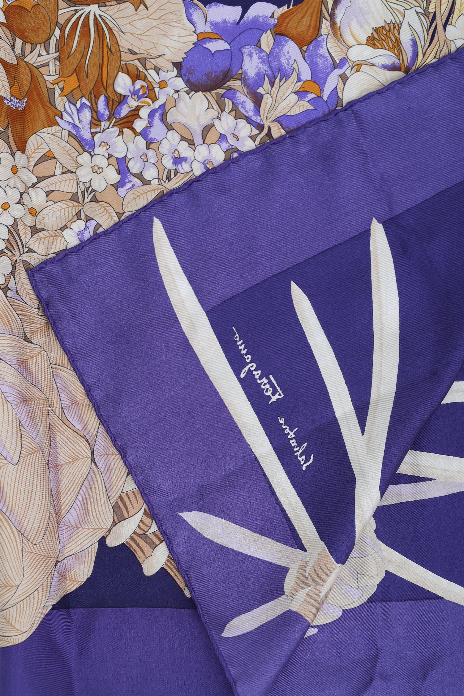 Salvatore Ferragamo Purple Silk Floral Print Scarf - Image 5