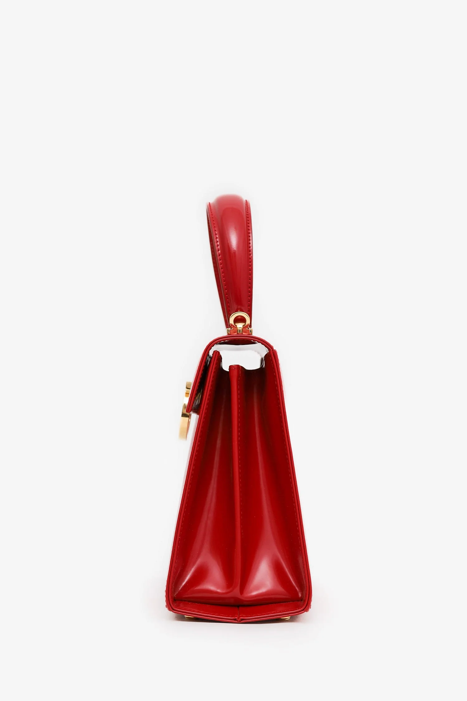 Salvatore Ferragamo Red Leather Iconic Top Handle (S) With Strap - Image 4