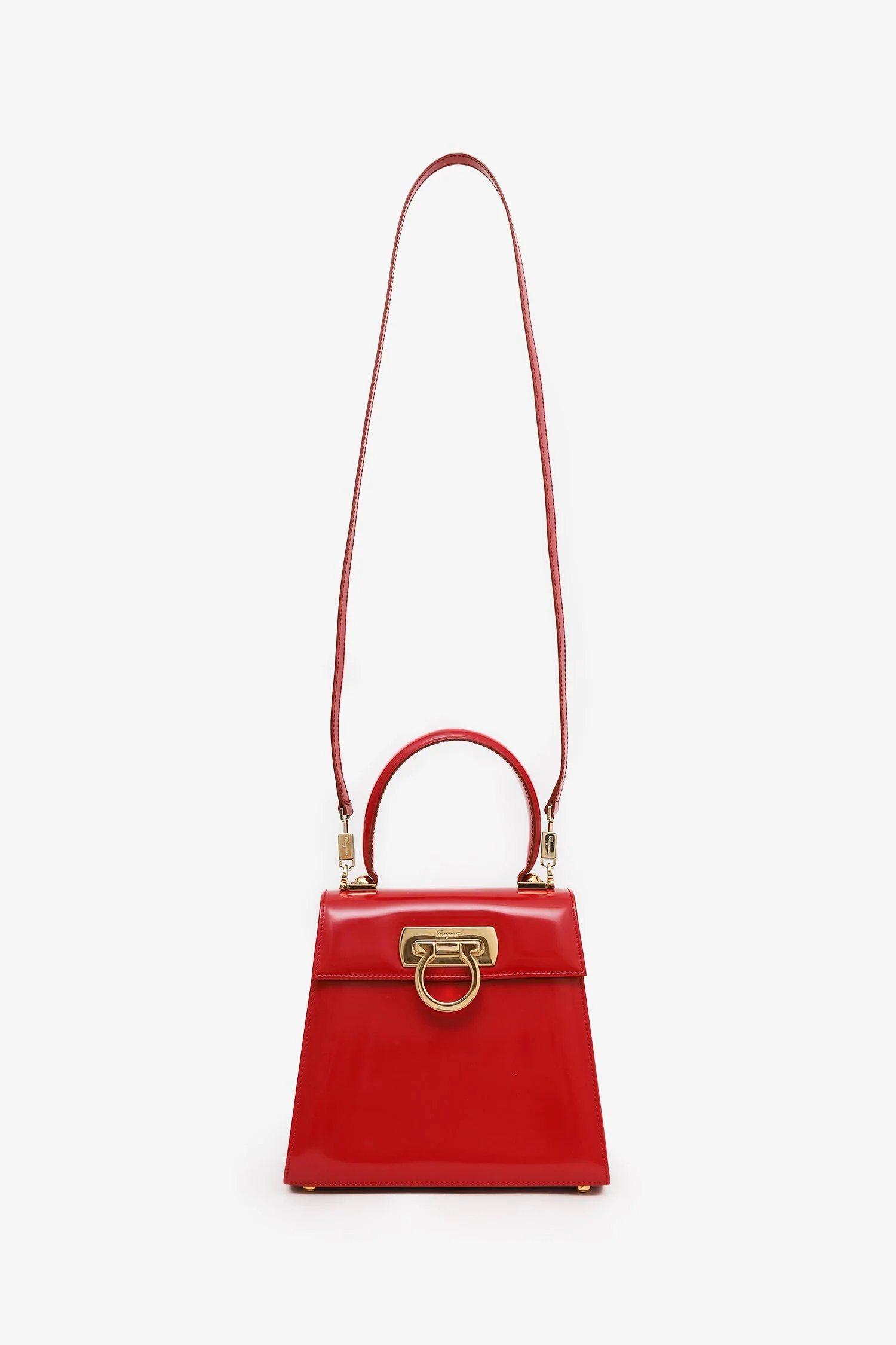 Salvatore Ferragamo Red Leather Iconic Top Handle (S) With Strap - Image 7