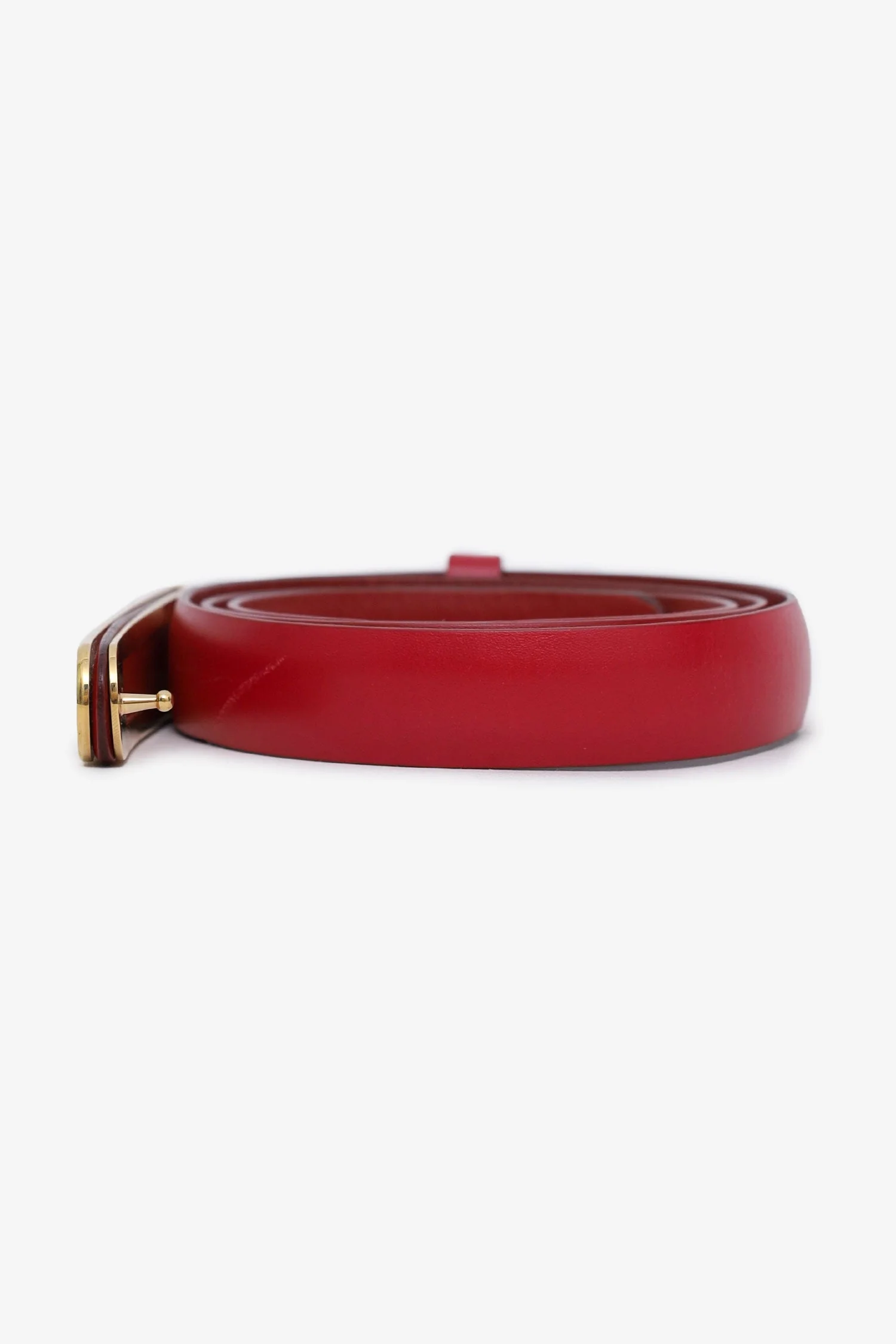 Salvatore Ferragamo Red Leather Long Rectangle Buckle Belt - Image 2
