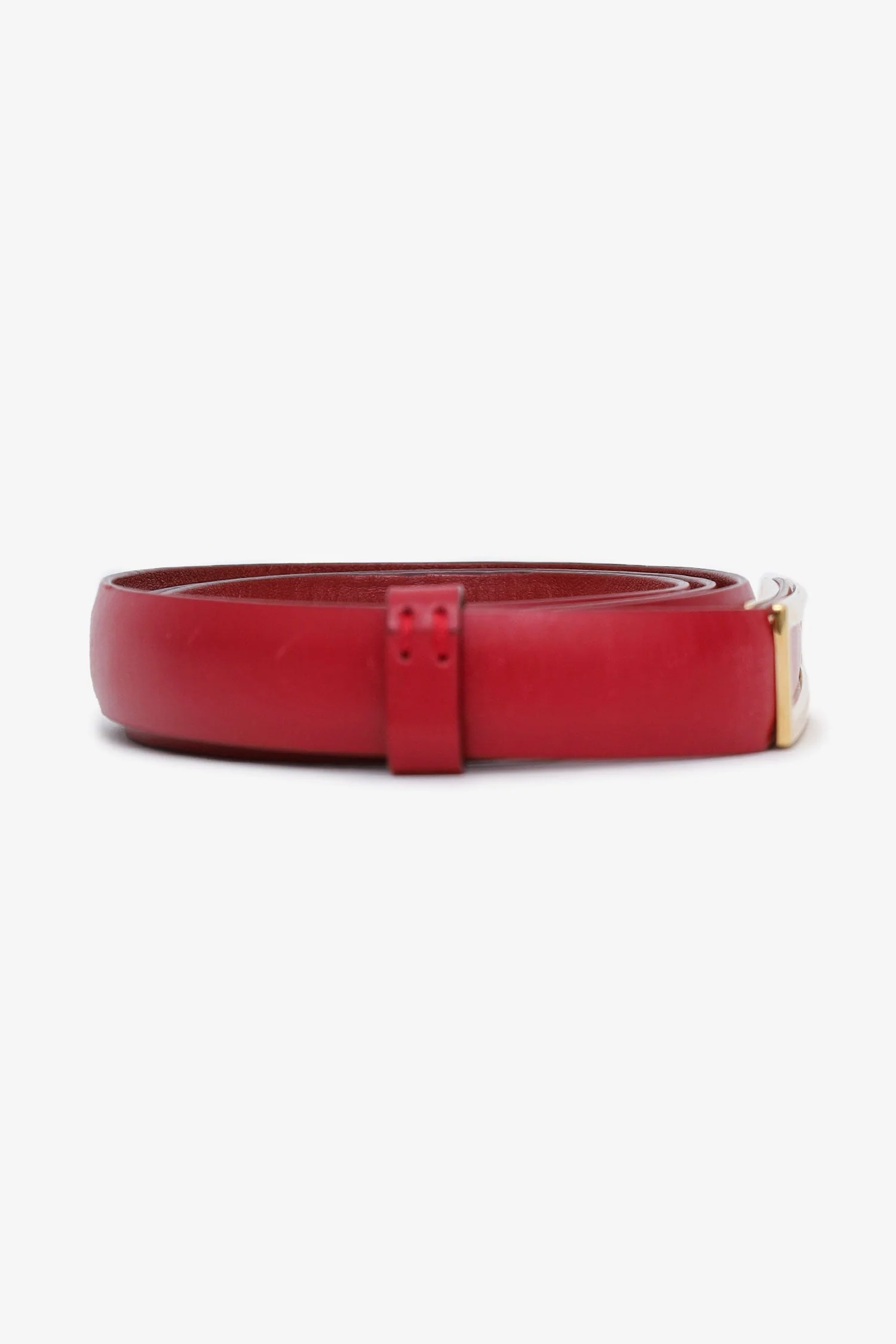 Salvatore Ferragamo Red Leather Long Rectangle Buckle Belt - Image 4