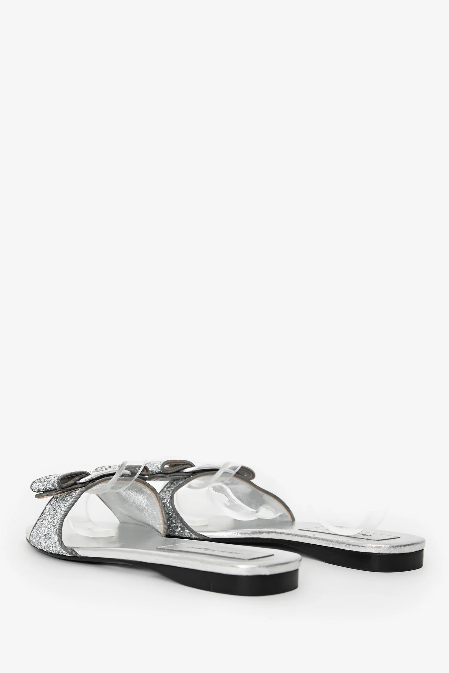 Salvatore Ferragamo Silver Glitter Vara Bow Slide Sandals Size 9 - Image 4