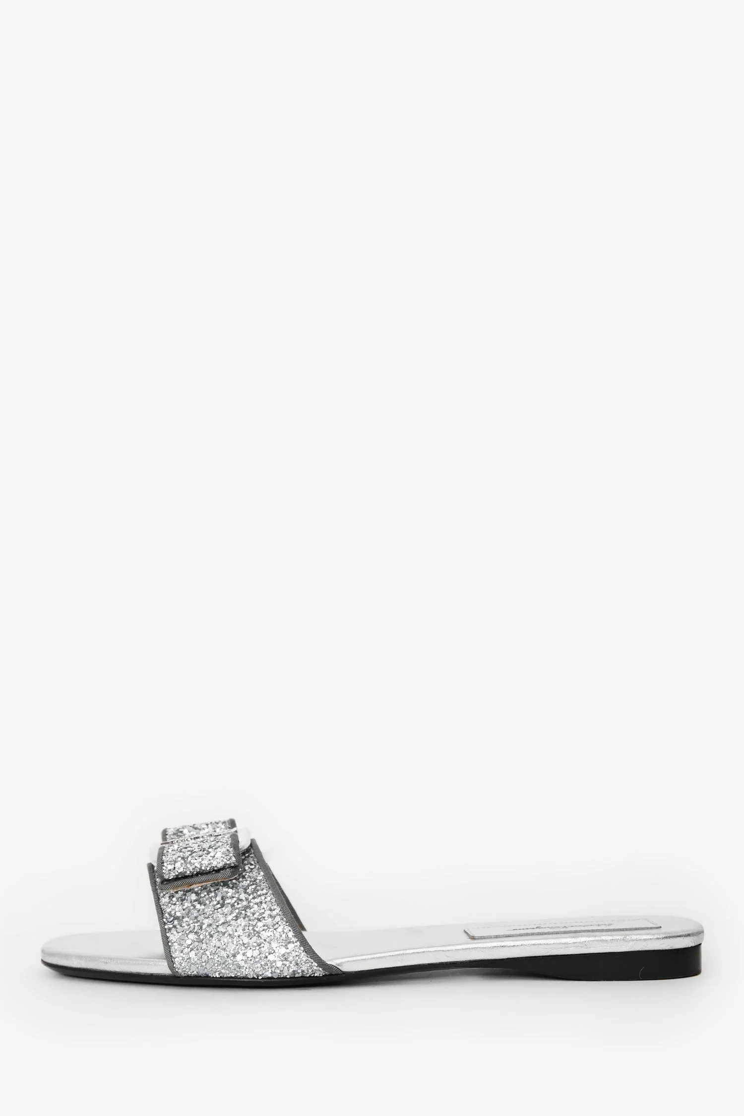 Salvatore Ferragamo Silver Glitter Vara Bow Slide Sandals Size 9 - Image 5